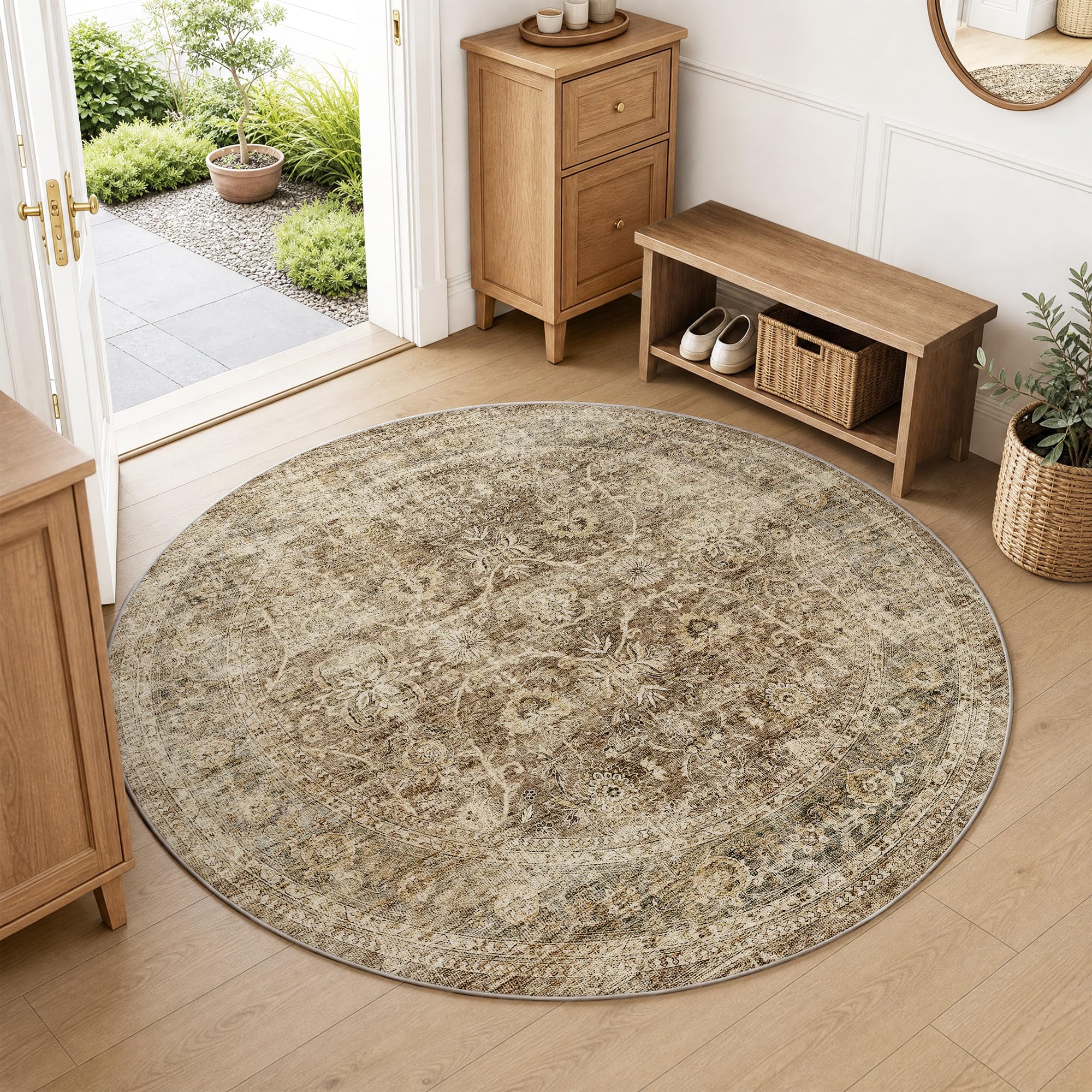 Photo 1 of FMFUNCTEX 4ft Round Washable Vintage Area Rug