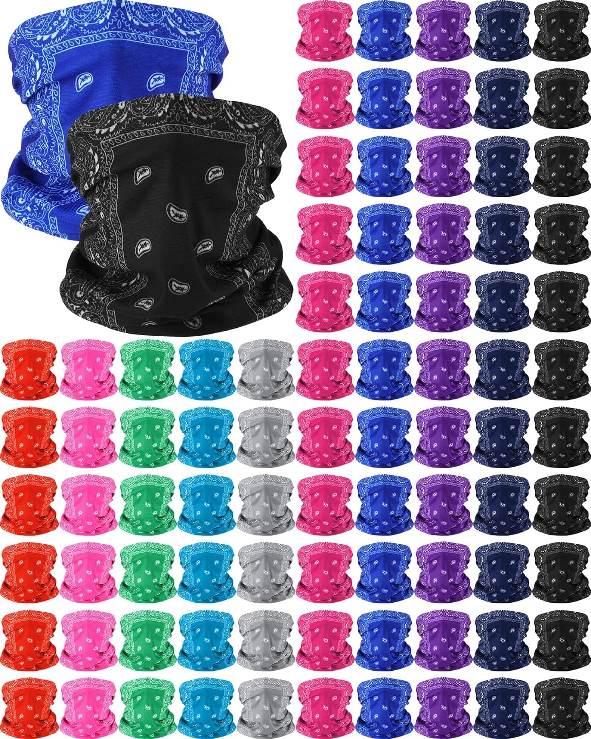 Cozypower 100 Pcs Paisley Neck Gaiter Bulk Seamless Bandanas UV Balaclava Face Mask Headband for Men Women Sports Running