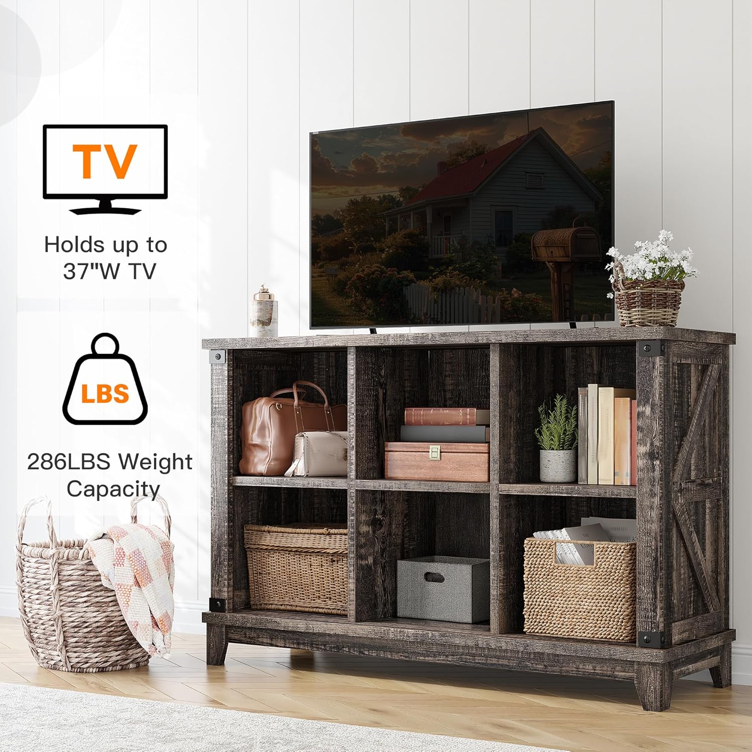 EnHomee 6 Cube Storage Organizer Bookshelf, Wood Cube Shelf Bookcase with Storage, Bookshelf for Living Room and Bedroom,Black Oak