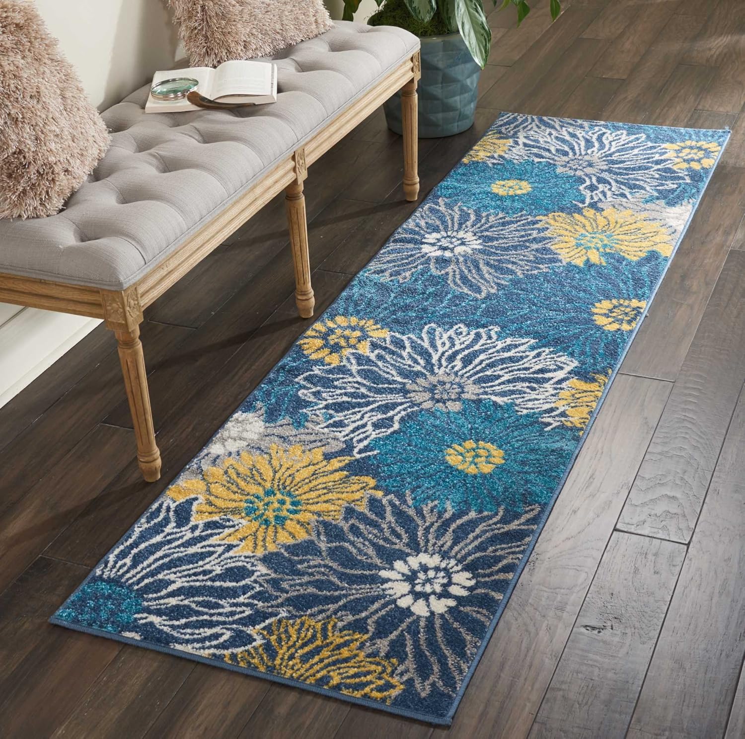 Nourison Home Passion Blue 2'2" x 7'6" Area Rug - Easy Clean, Non Shedding, Bed Room, Living Room, Dining Room, Kitchen (8' Runner)