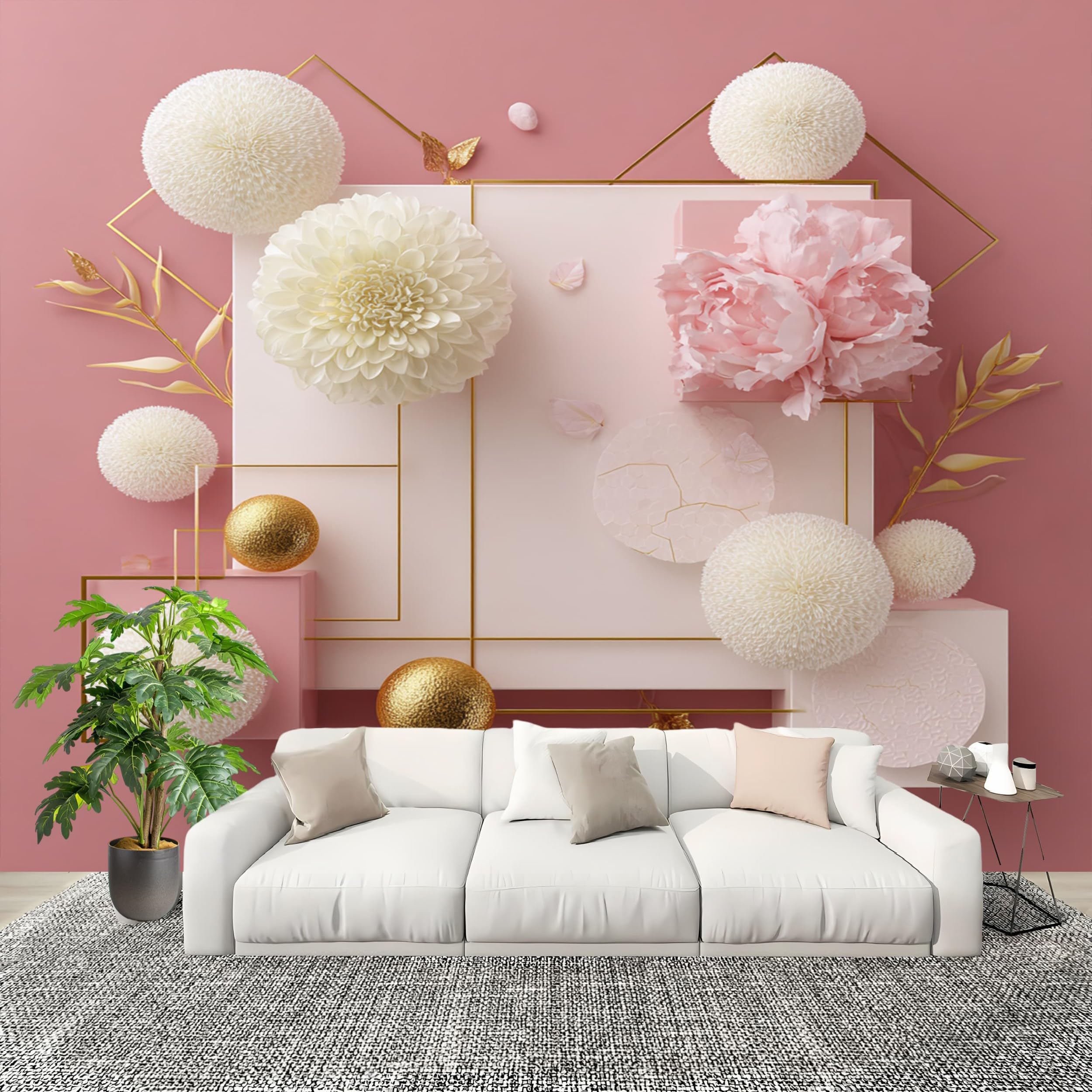 Fresque Murale 3D Géométrique Rose pour Salon et Chambre Adulte 200x140 cm