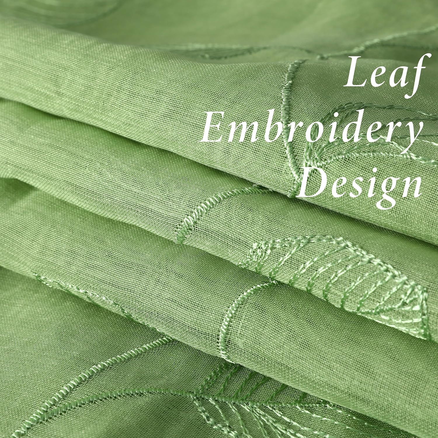 Sage Green Sheer Curtains for Bedroom 96 Inches Long Chic Embroidered Leaves Printed Window Curtain Panel Semi Sheer Voile Grommet Window Curtains Home Decor 2 Panels