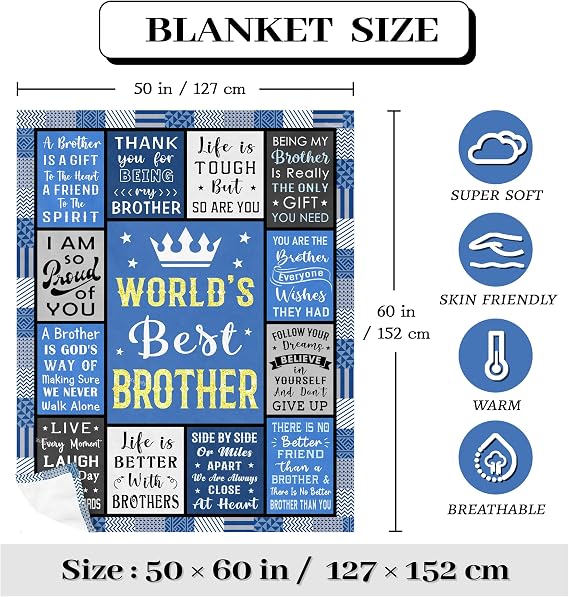 Gifts for Brother, Best Brother Birthday Gifts from Sister Blanket 60x50, Brothers Blankets from Sister