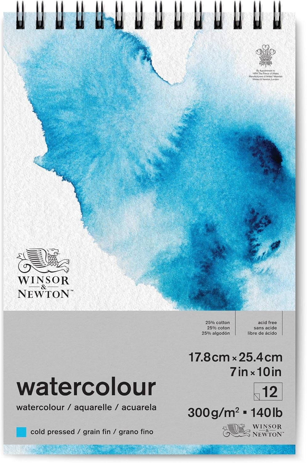 Winsor and Newton Watercolour Paper Pad, 17.8 x 25.4 cm, 12 Sheets, 300 g/m, Spiral Bound, Cold Pressed, Acid, Mixture of 25 Percent Cotton and Cellulose Fibres, Natural White