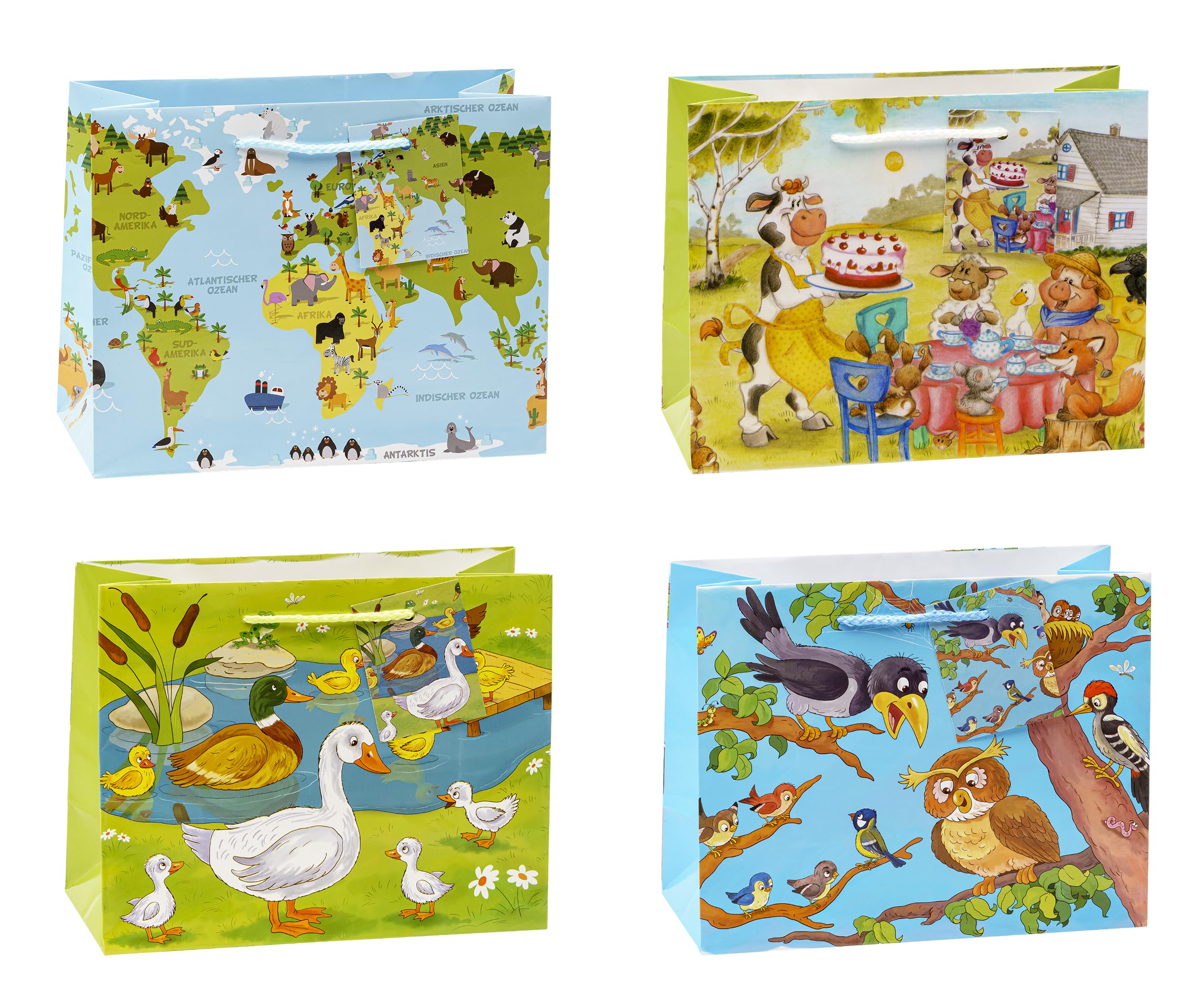 TSI Geschenktüten FRÖHLICHE TIERE, 12er Packung, Größe: Shopper Mittel (HxBxT 18 x 23 x 10 cm), Art. Nr. 86514