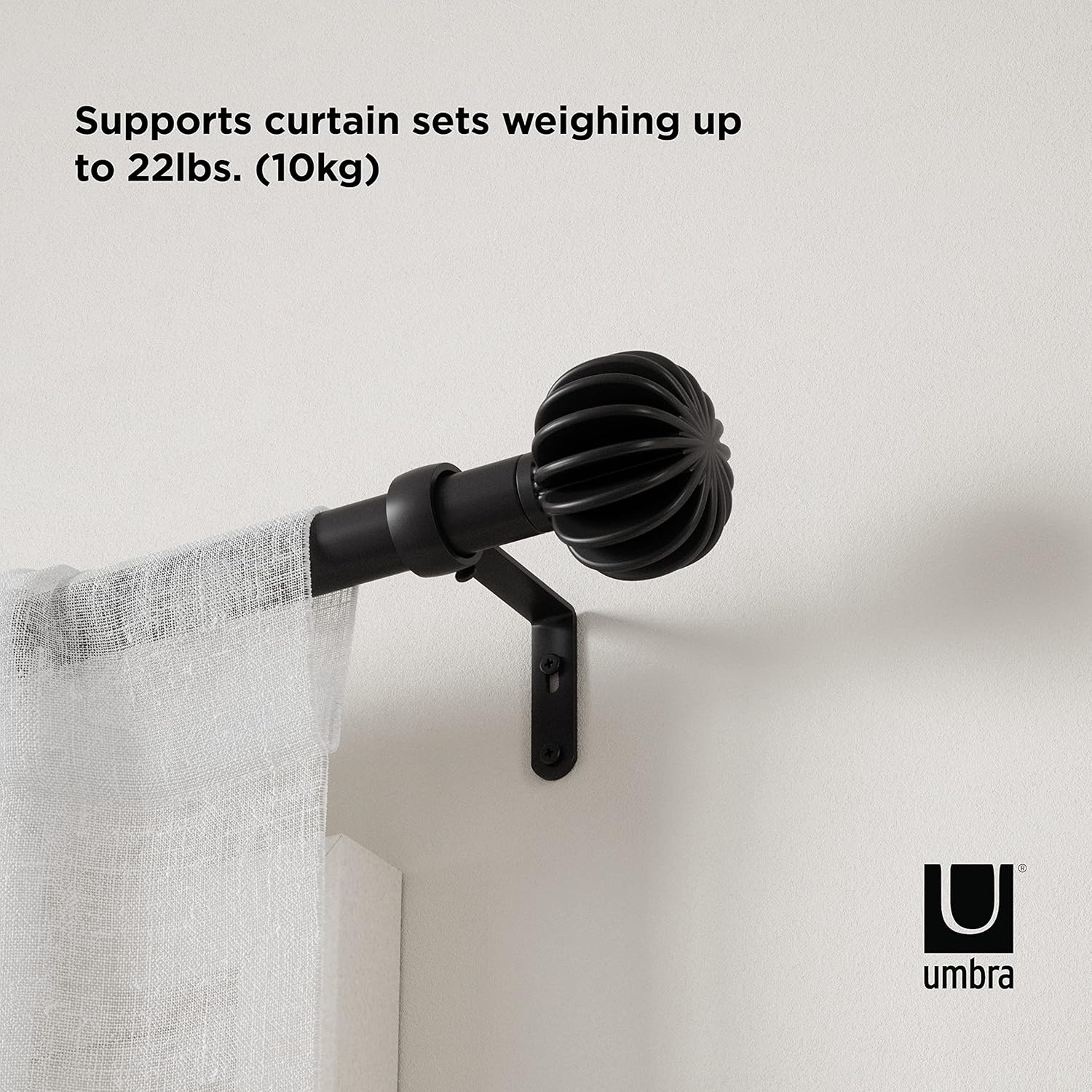 Umbra Finn Curtain Rod for Window, Adjustable 42" to 120", Black