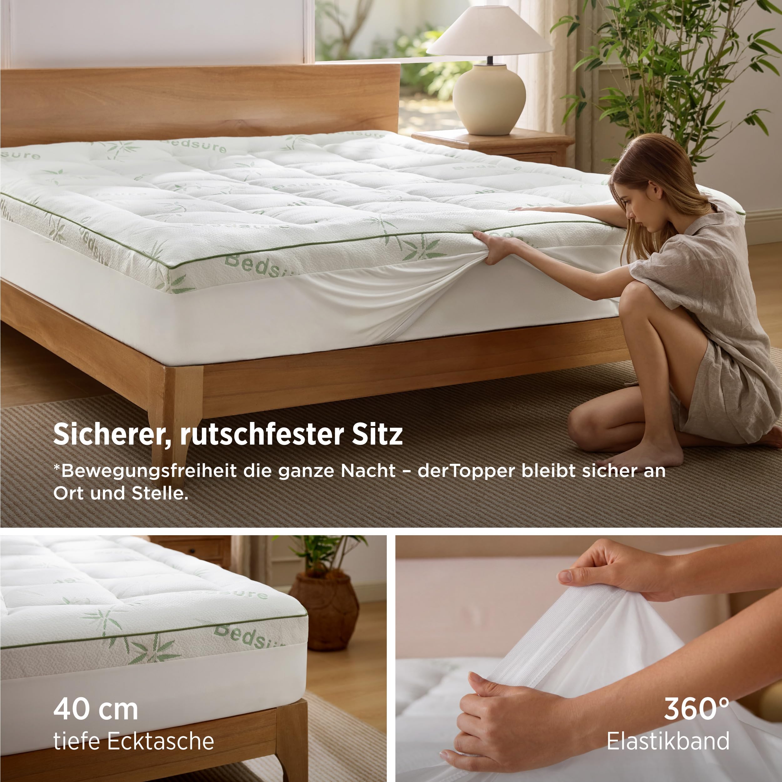 BEDSURE Matratzentopper 180x200 Matratzenschoner Bambus - Matratzenauflage 600GSM Gepolstert für bis 40 cm Höhe kühlend Atmungsaktiv Öko-Tex 100 Allergiker Geeignet bei Rückenschmerzen rutschfest