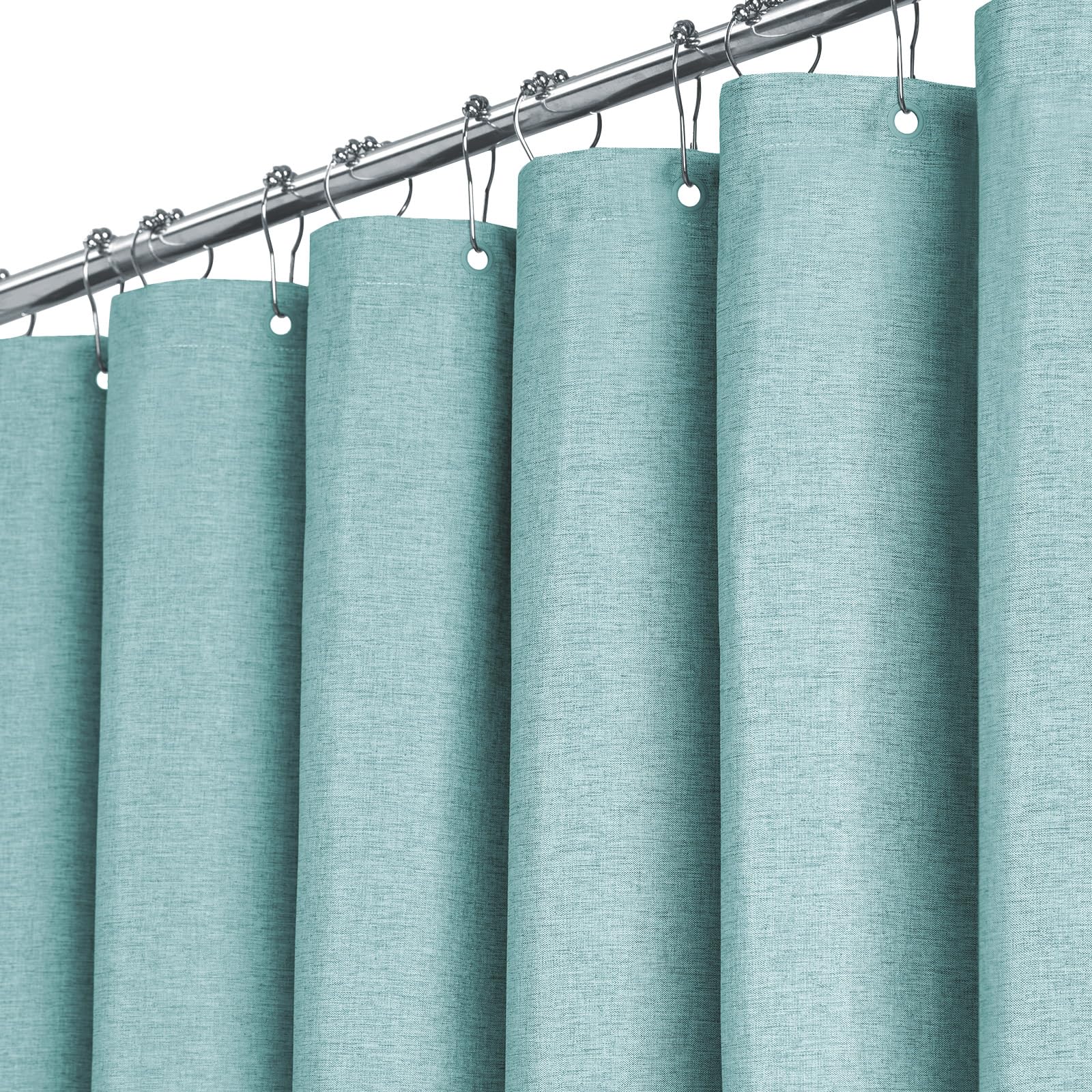 BTTN 182 x 200cm Drop Long Shower Curtain, Teal Mould Proof Resistant Heavy Duty Fabric Shower Curtains, Durable and Washable, Waterproof Weighted Cloth for Wet Room with 12 Plastic Hooks, Turquoise — image 1