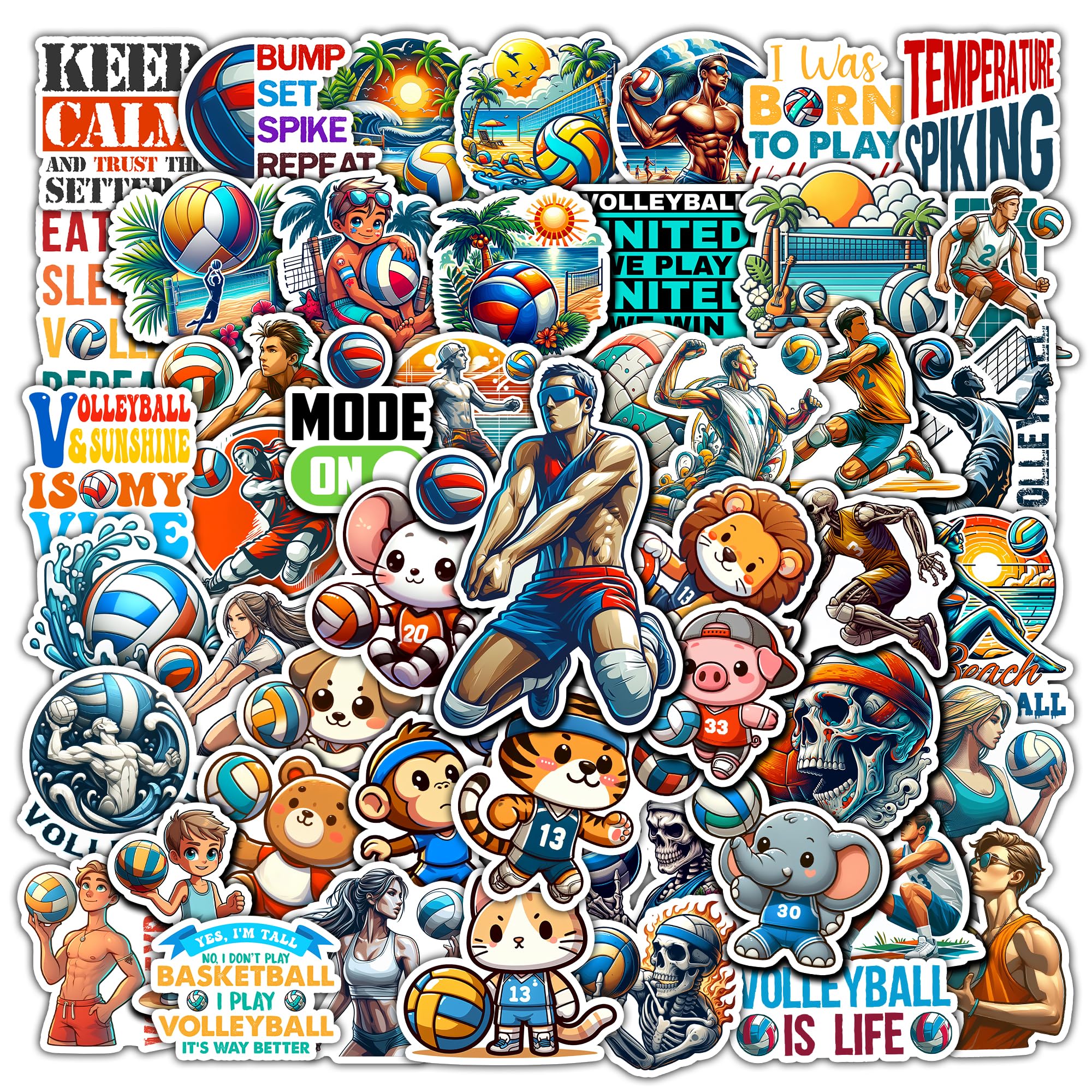 Pack 50 PCS Volleyball Sticker Print Waterproof Vinyl Decals Items for Adults Teens Men Women Sports Players Labels Decor Car Phone Case Water Bottles Bumper Helmet Laptop