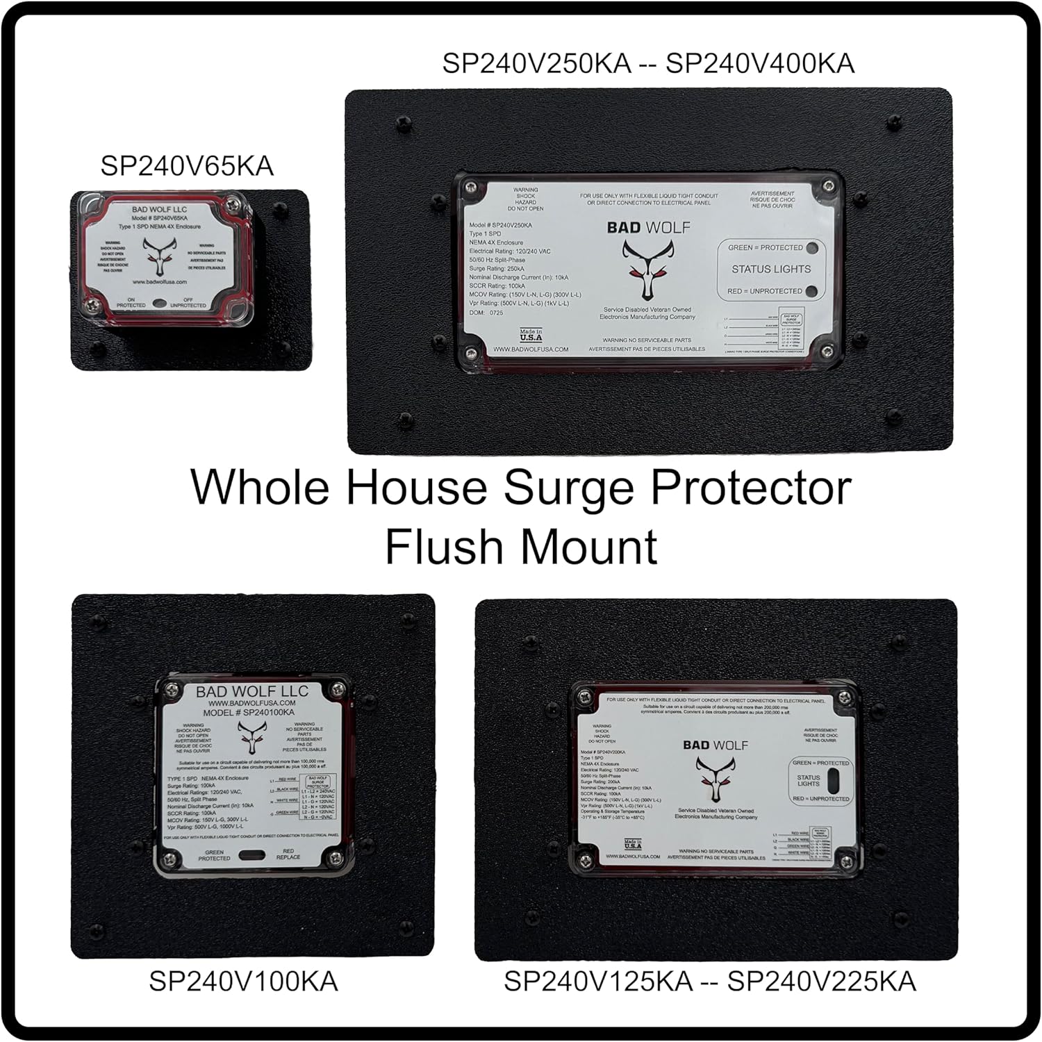 Flush Mount Cover Plate for SP240V100KA Whole House Surge Protector, Recessed Drywall Installation