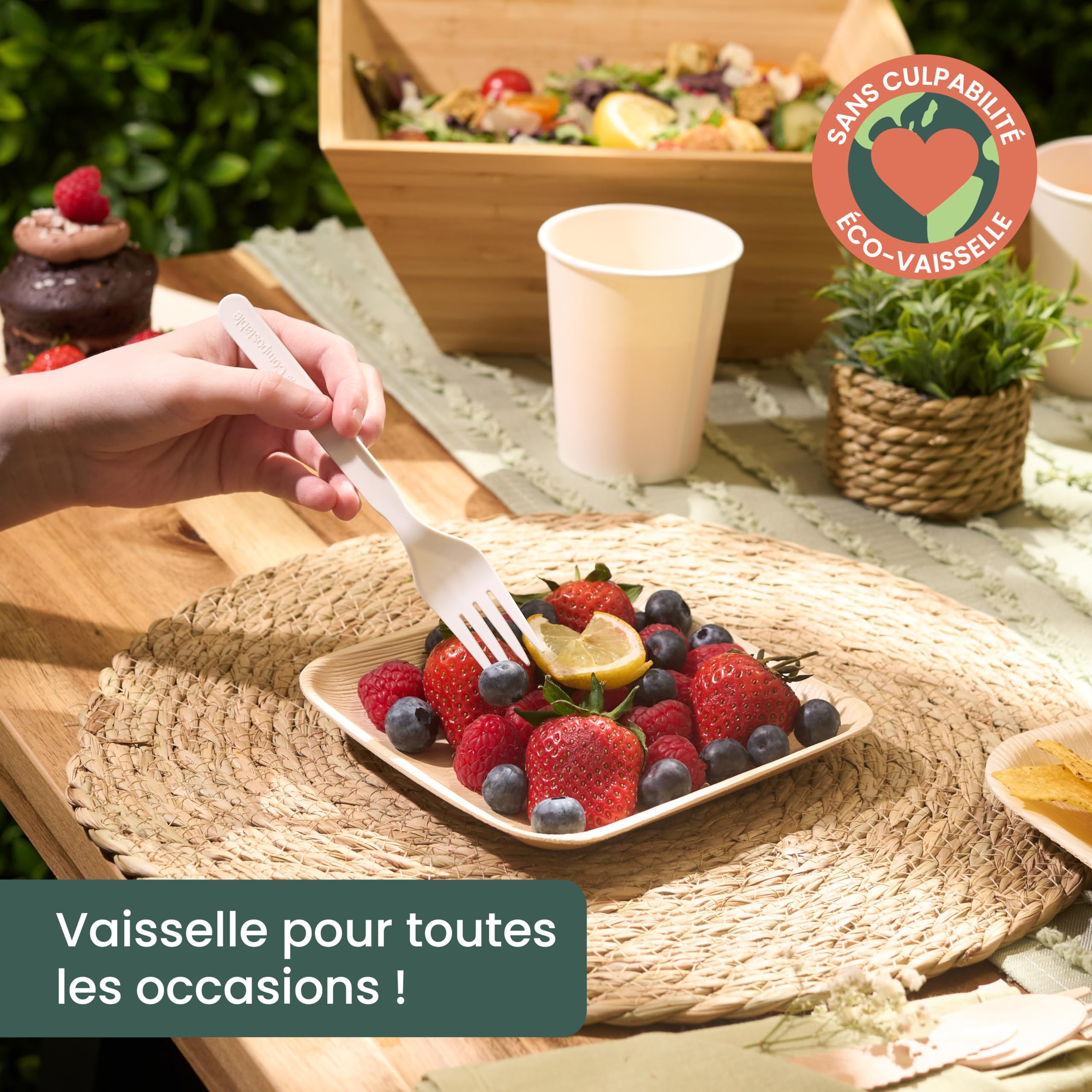 HAAGO 200 Fourchettes Réutilisables en PLA Blanc 18 cm / 7" – 100% Naturel, Lavables, Compostables, Solides – Pour Repas, Fêtes, BBQ, Buffet, Traiteur