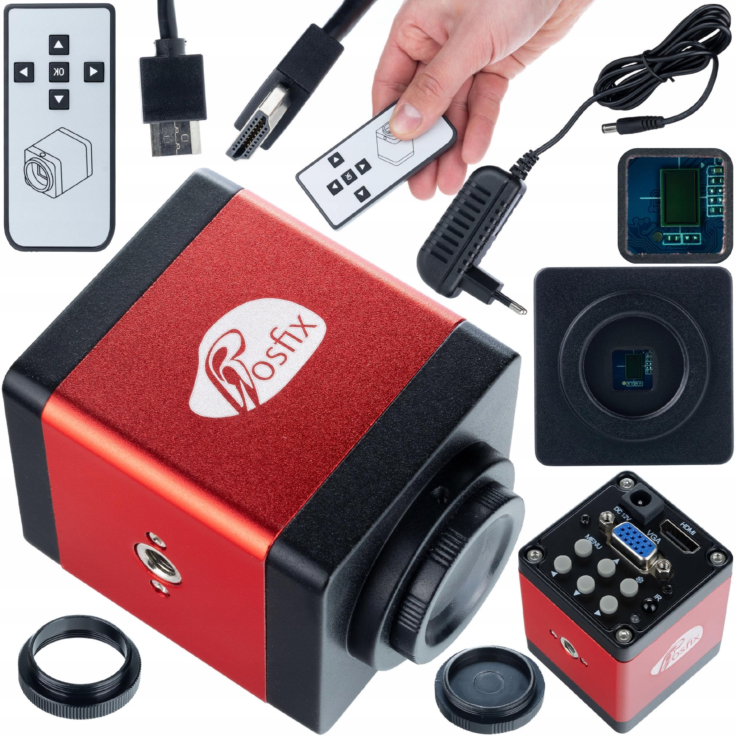 Rosfix Zestaw Earth Pro MCEP-0.5X – mikroskop cyfrowy z kamerą Draco RED PRO HDMI/VGA 2 MP i matą silikonową 380 × 260 mm | zoom 7-45× | C-Mount | zastosowania laboratoryjne i przemysłowe