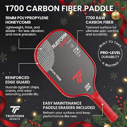 Miniatura 2 de T700 - Juego de 2 palas de pickleball de fibra de carbono cruda, núcleo de panal de abeja de 0.63 pulgadas para giro, control y potencia, raquetas