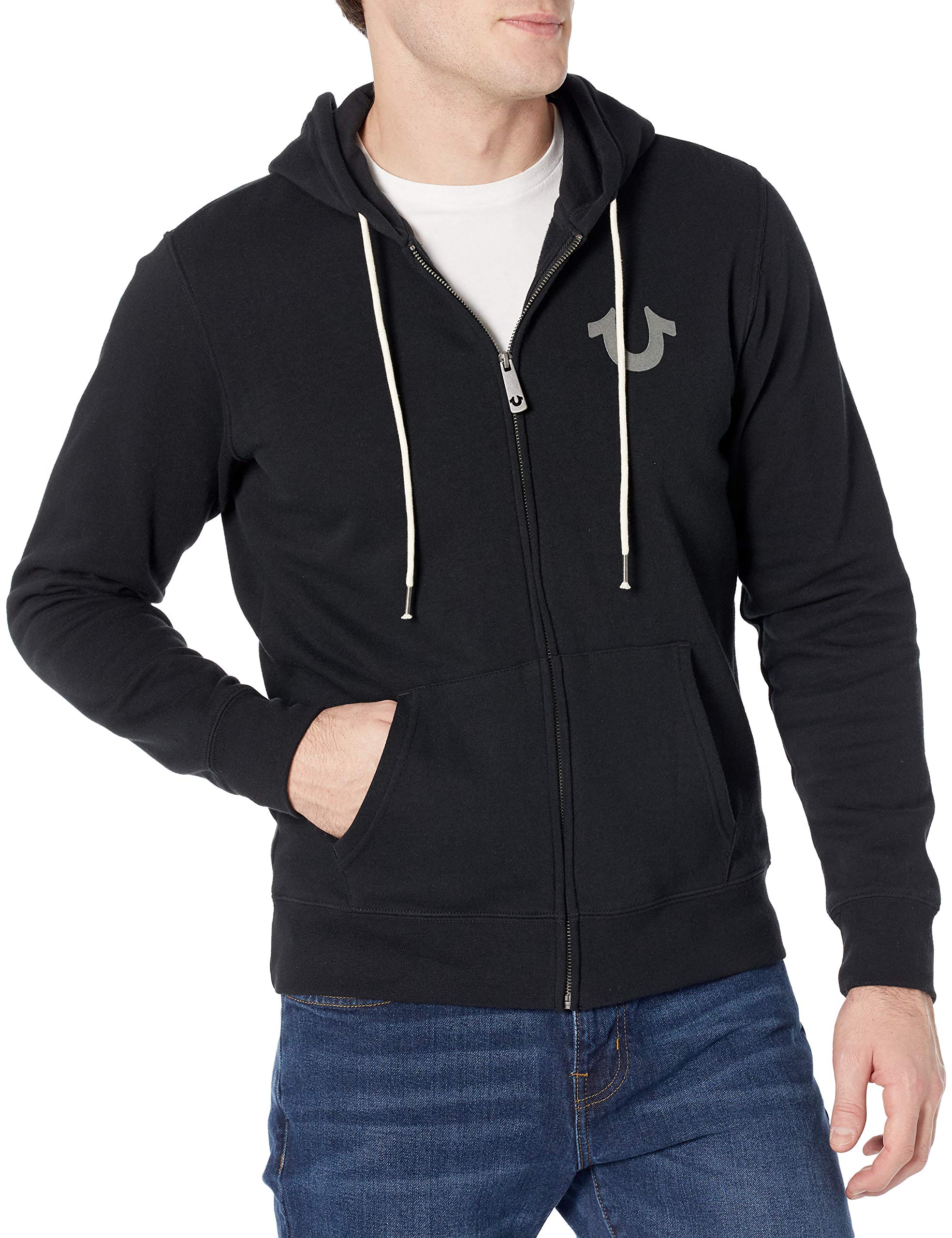 True Religion Men's Logo Buddha Zip Hoody, Black, XL