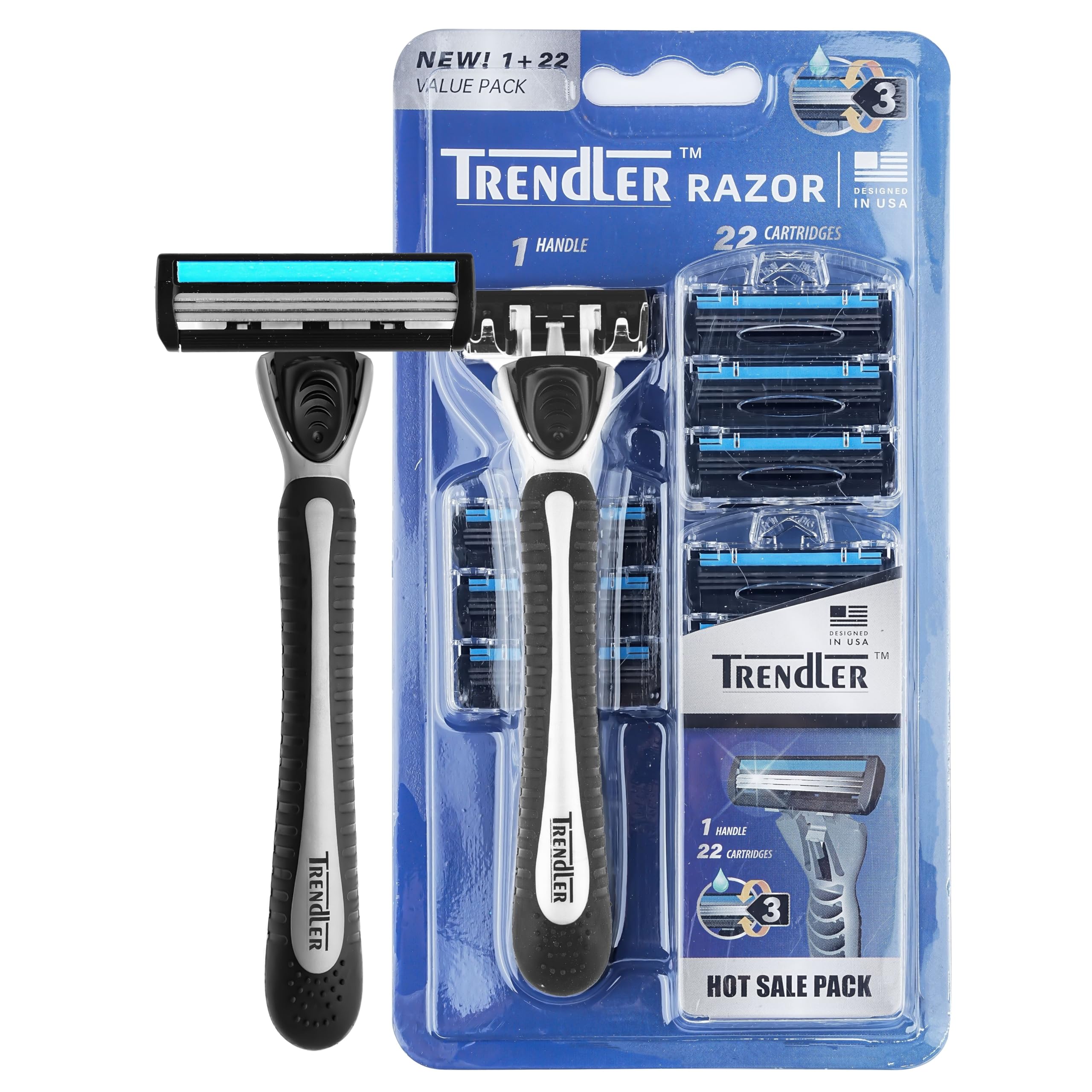 Trendler Razor for Men – 1 Handle + 22 Cartridges | 3 Blade Shaving Razor | Precision Cut, Smooth Glide, Long-Lasting Blades | Value Pack (22 Cartridges)