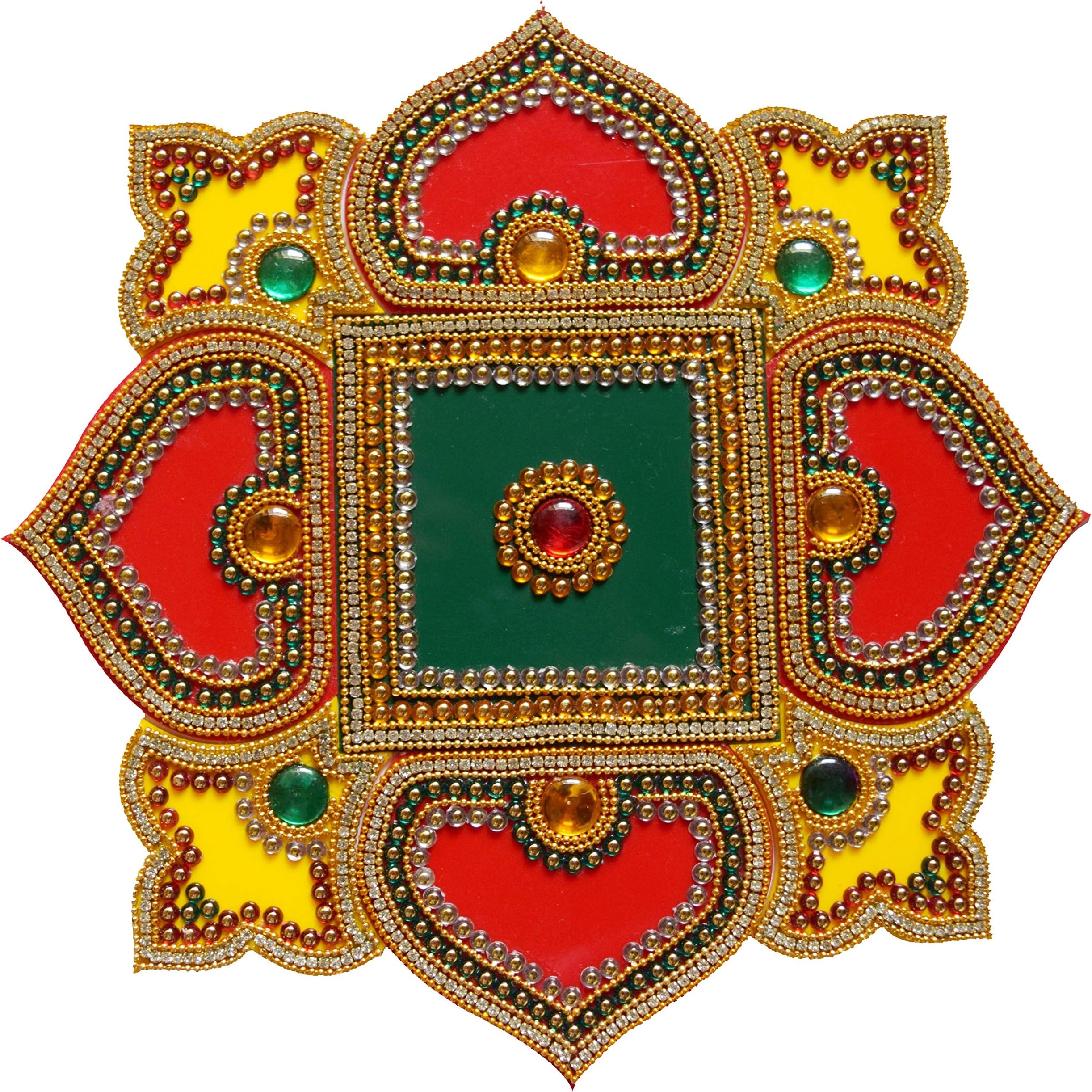 Handmade Exquisite Green Acrylic Rangoli Red & Green Colour Diwali Rangoli