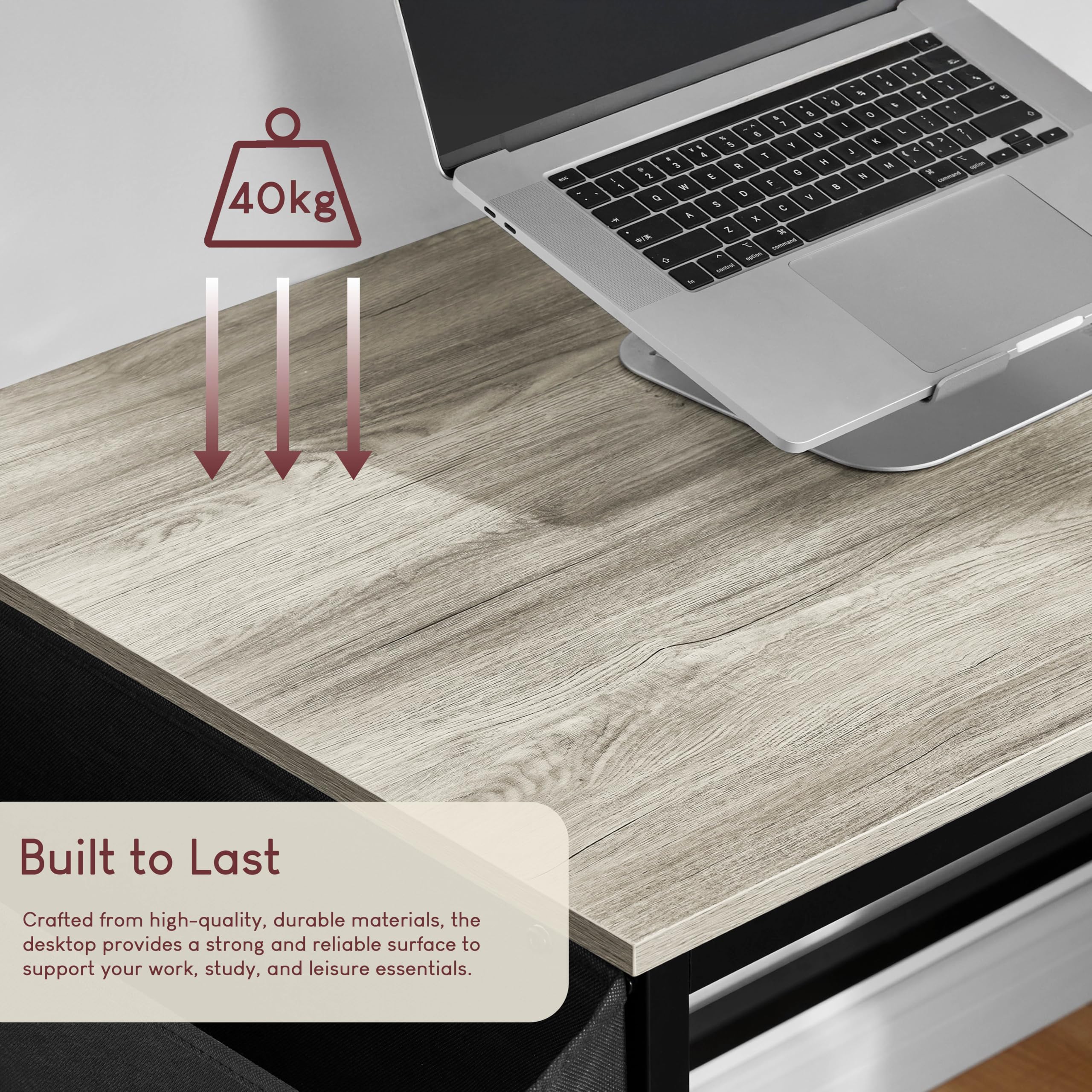 Vida Designs Brooklyn, grande scrivania per computer da 120 cm, con contenitore, scrivania per casa e ufficio, scrivania moderna in stile industriale (grigio)