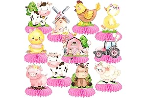 11Pcs Unique Pink Farm Animals Honeycomb Centerpieces: Barnyard Birthday Table Decor