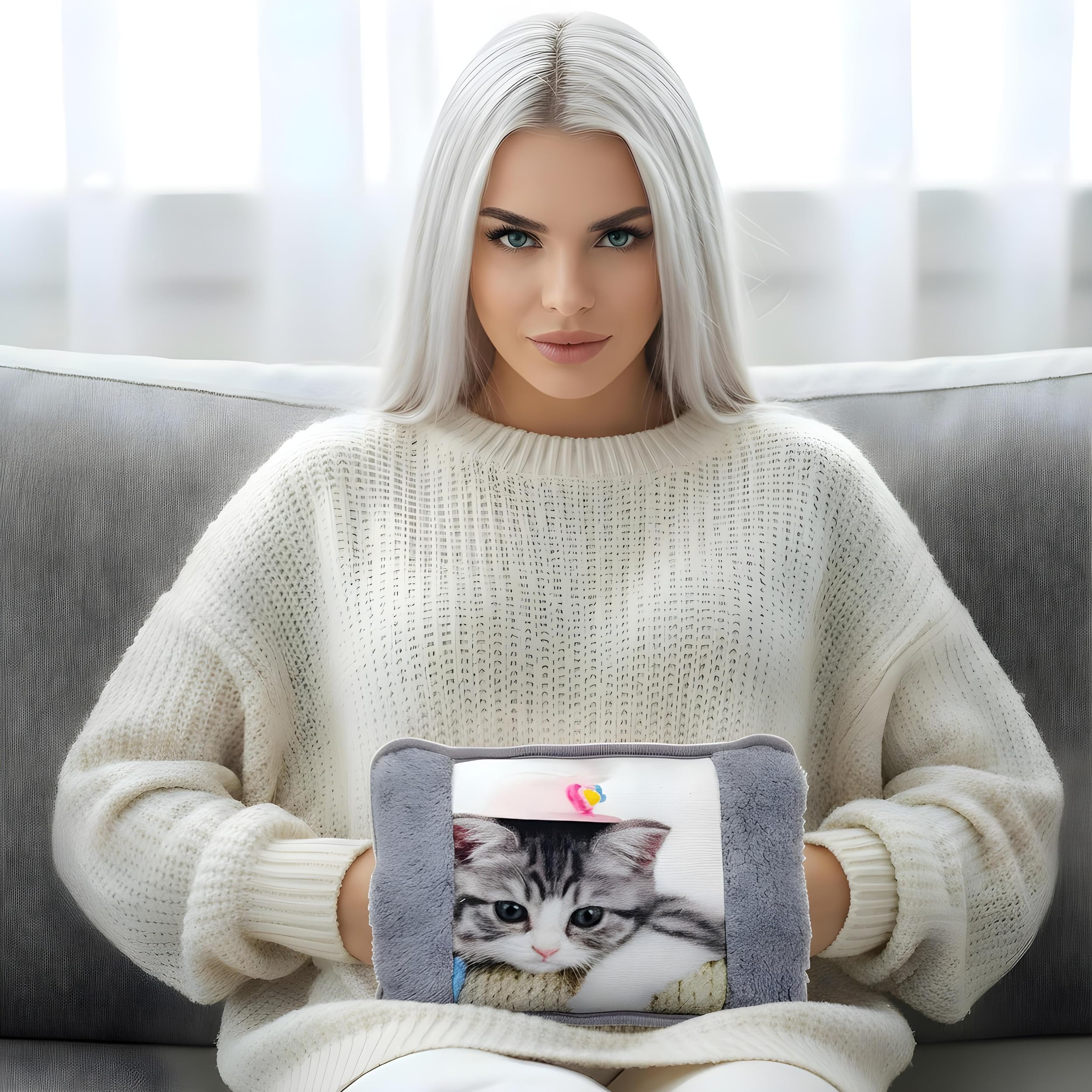 Bolsa de agua caliente eléctrica 26 x 19 cm 500 W – Calentador inalámbrico recargable rápido, con bolsillos de peluche para manos, alivio de dolores y frío, diseño de gatos suave y seguro