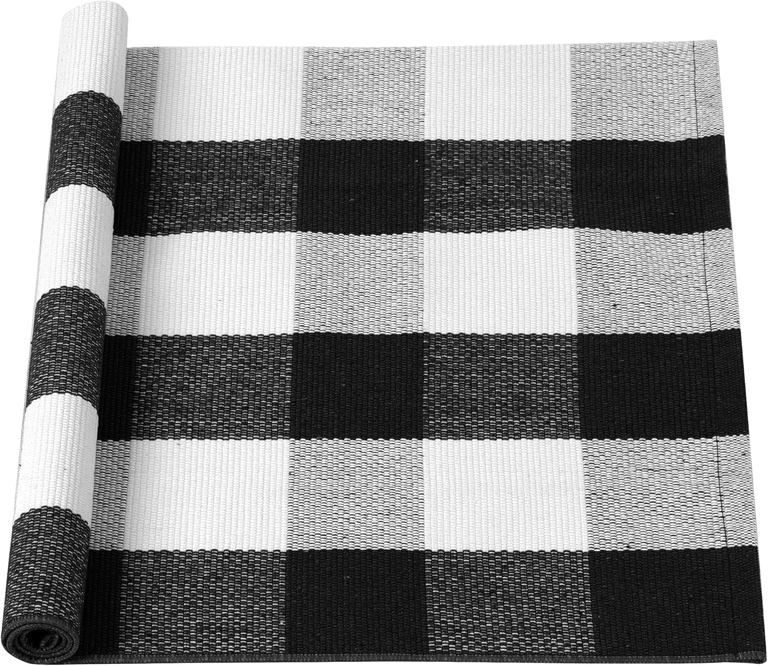 sourcing map Cotton Plaid Door Mat, Black & White Area Floor Rugs