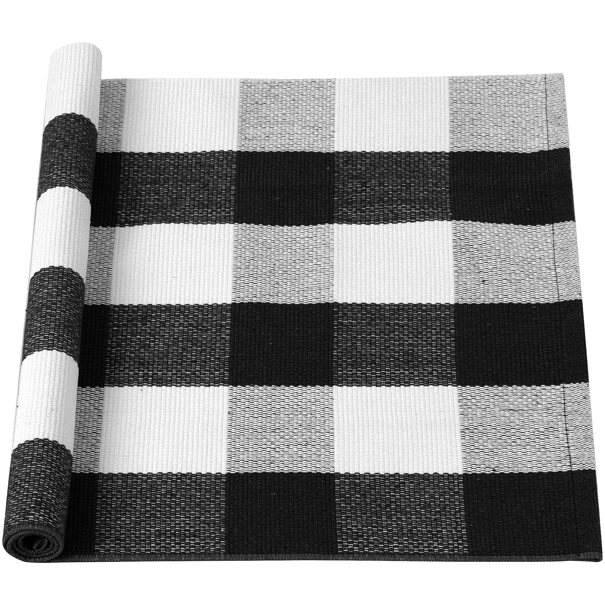 sourcing map Tappeto passatoia in cotone scozzese – nero e bianco, 180 x 60 cm | Il morbido tessuto elasticizzato aiuta a creare un look liscio e aderente per l'uso quotidiano.
