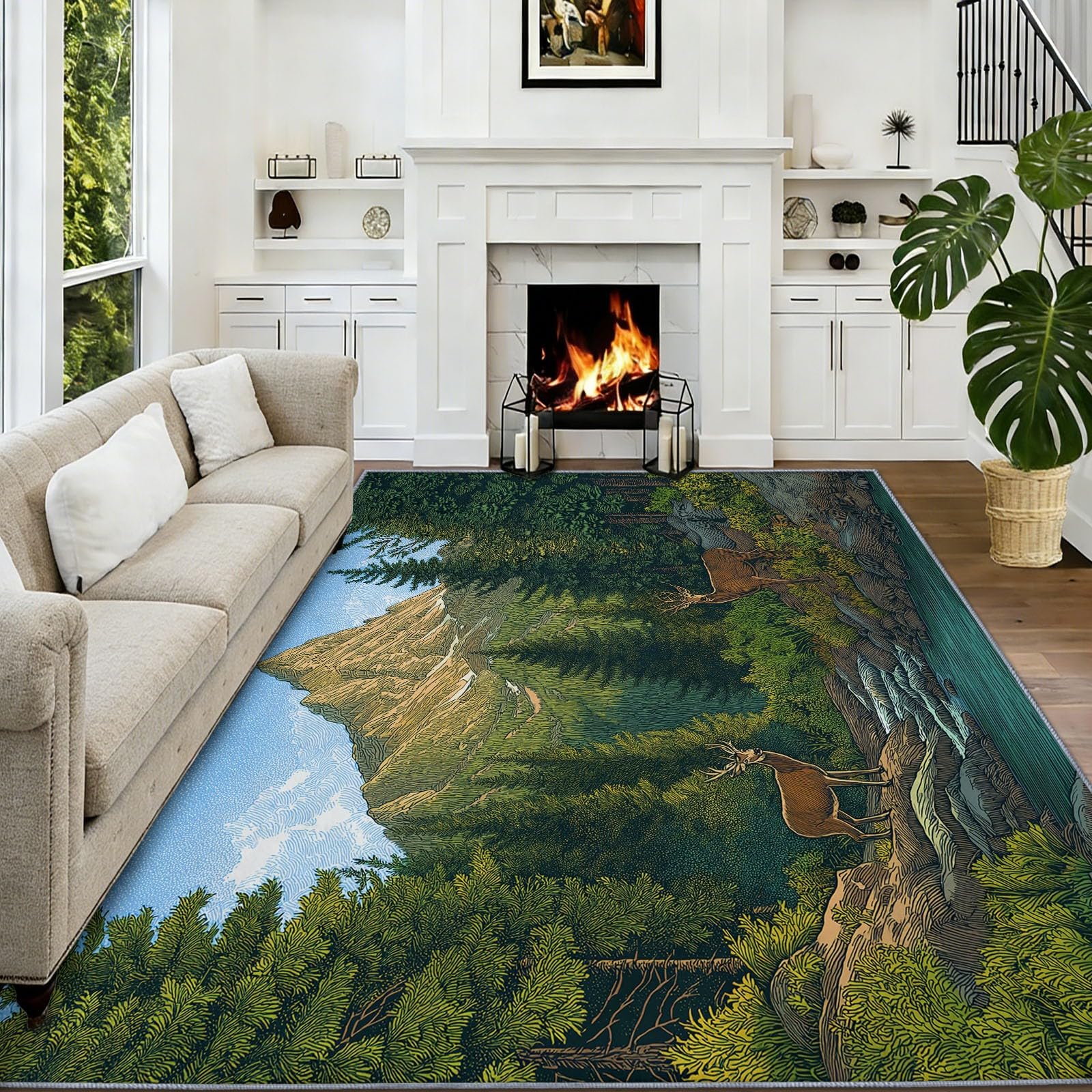 Alfombra de elementos naturales, 180 x 240 cm, lavable, alfombra de ciervo de cola blanca, moderna, de pelo corto, antideslizante, para salón o dormitorio