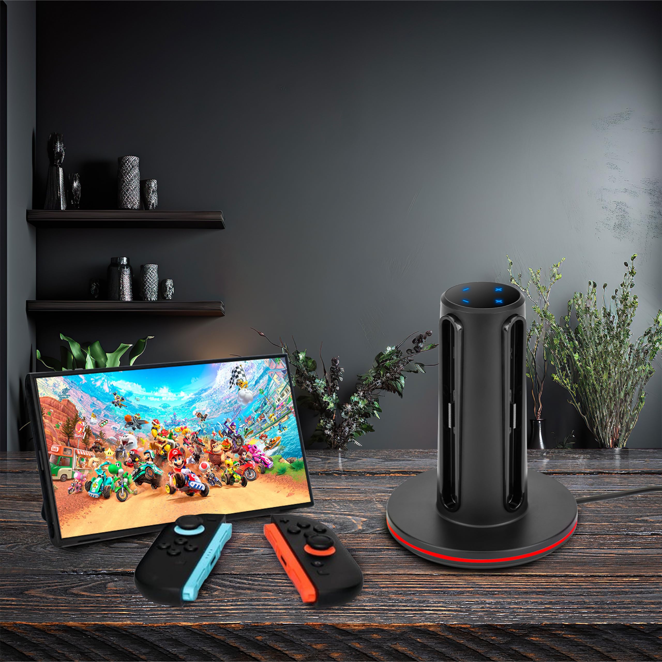 NITHO Stacja ładująca 4 w 1 do kontrolerów Switch 2, stacja ładująca z diodami LED RGB, stacja ładująca USB-C do 4 kontrolerów, akcesorium gamingowe do Switch 2