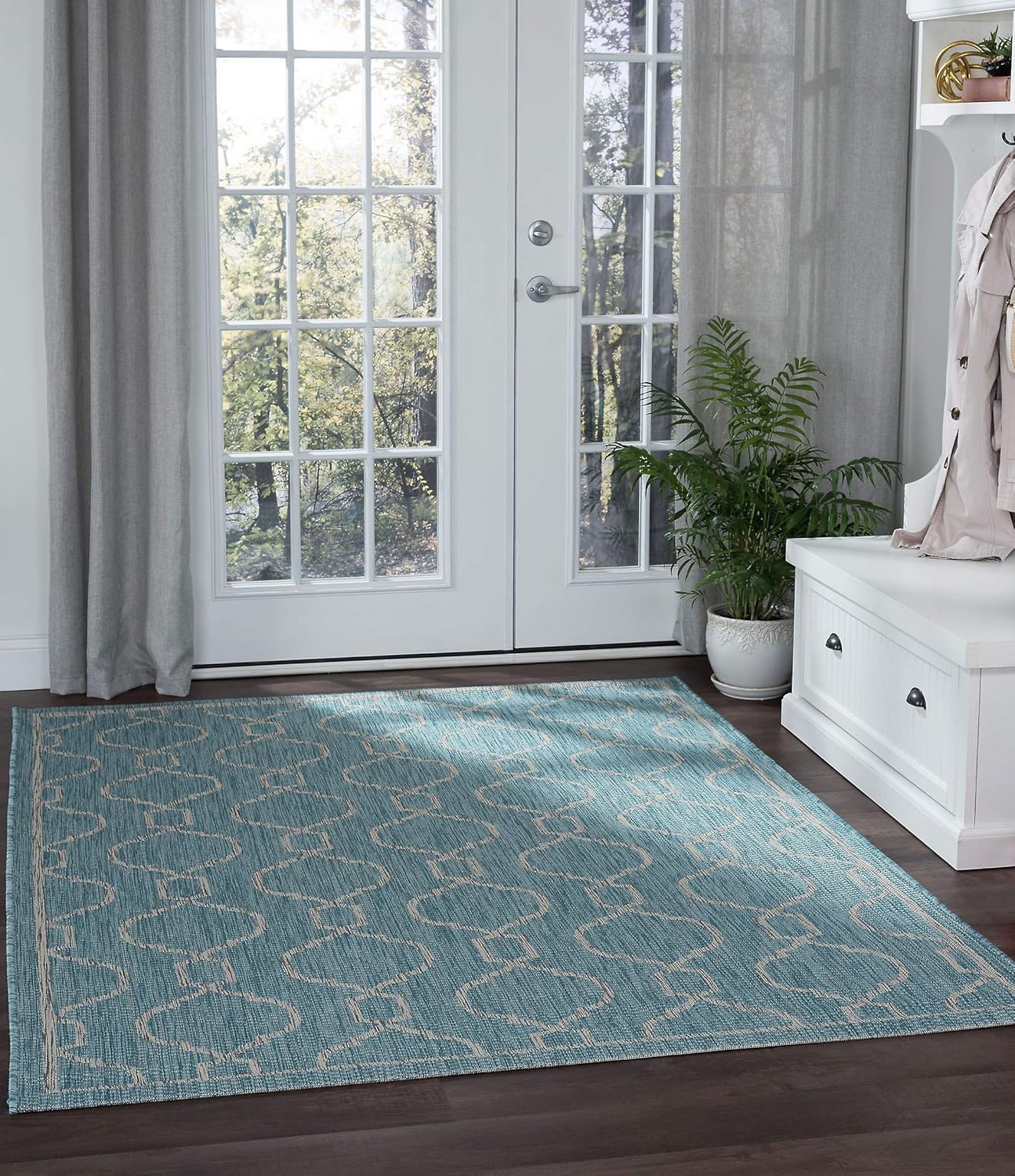 Aqua Jute Water Resistant Large Indoor Outdoor Rug 5x7 for