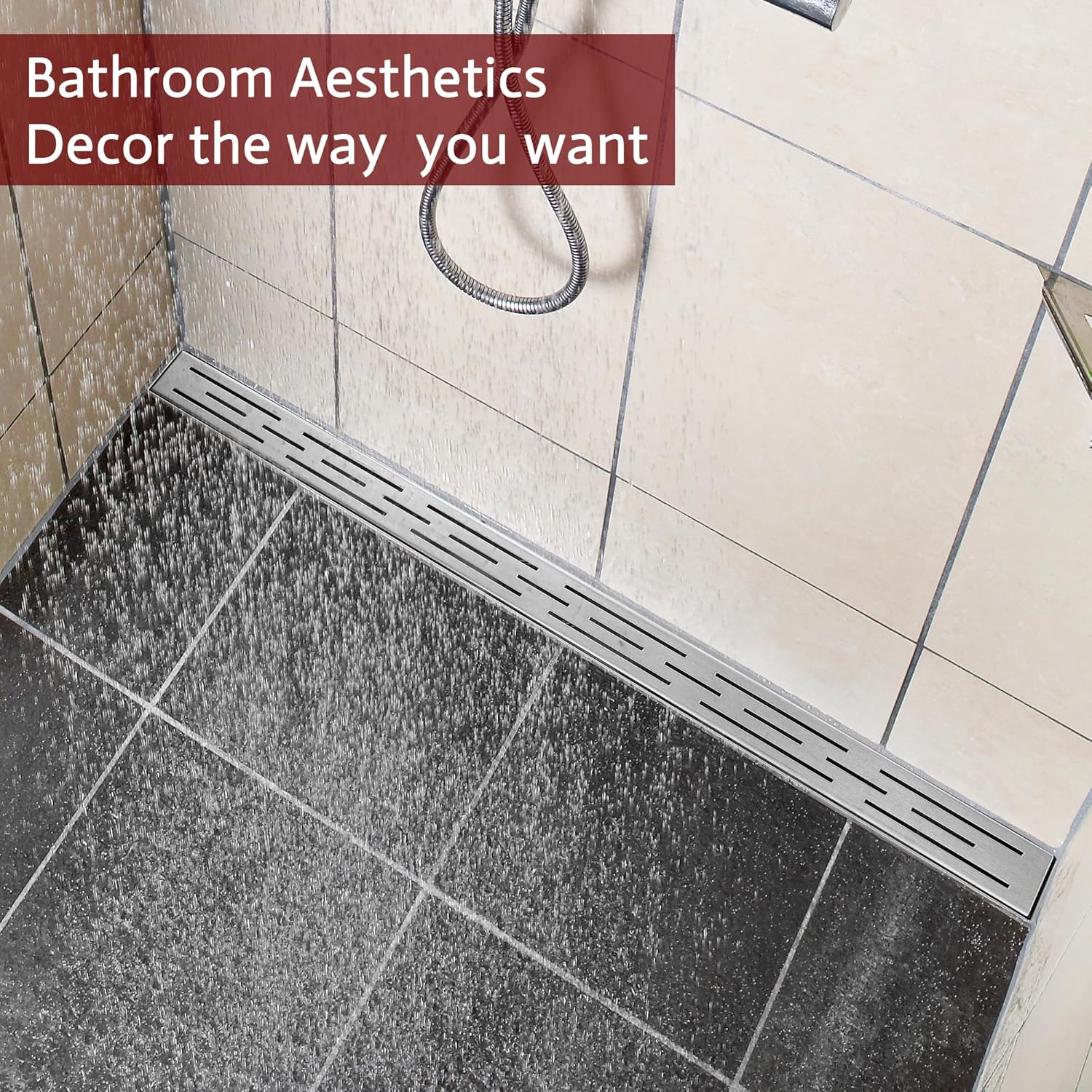 32 Inch Linear Shower Drain, Brushed Nickel Shower Drain,Removable Grate, 304 Stainless Steel, Easy to Install and Clean for Bathrooms (Drain Base Not Included), LSD-01A-32S