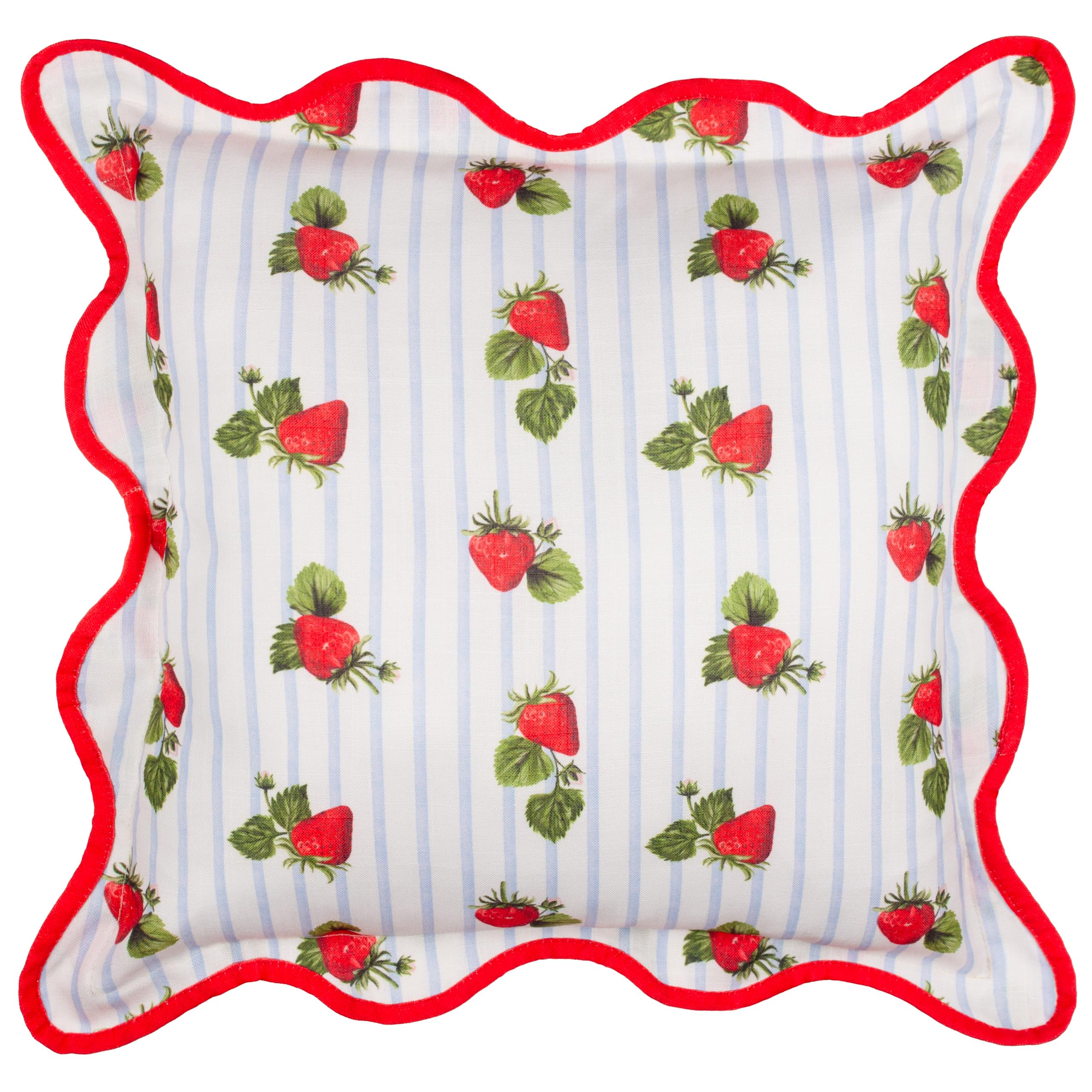 furn. Fruits Strawberries Cushion Cover – Water Resistant Striped Strawberry Fruit Outdoor Wiggle Piped Edge Decorative Case (Blue - 45x45cm)