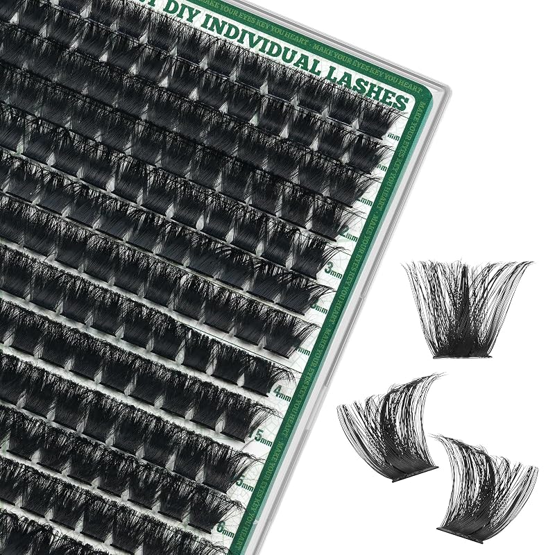 Cachos de cílios postiços KEYYOU 0,03 mm 200D, fibras coreanas, 9–18 mm, Pacote com 182 unidades
