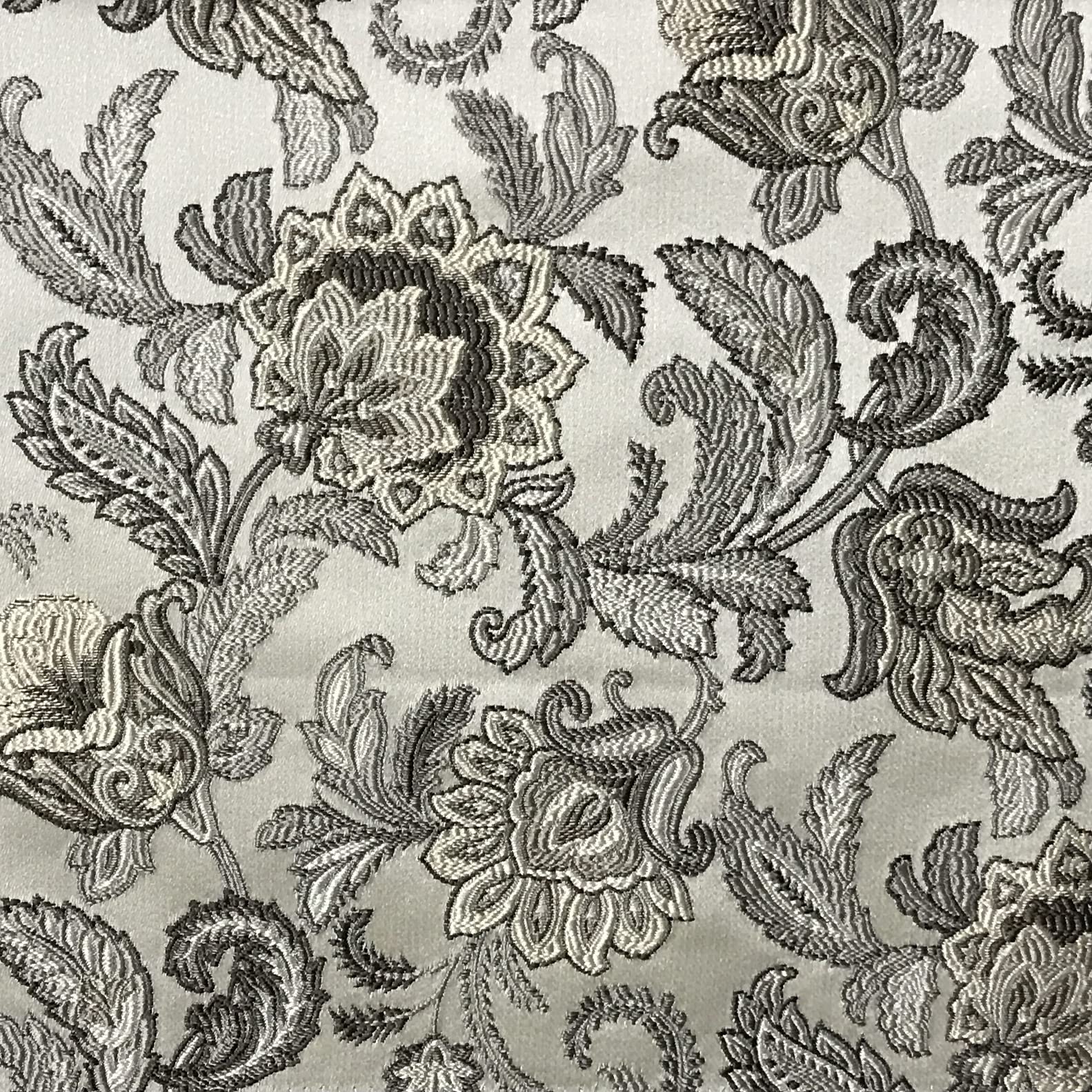 Decora Furnishings Luxurious Woven Jacquard Floral Design Furnishing Fabric for Upholstery, Window Treatments, Craft - Width 54 inches - Fabric by The Yard (Gray)