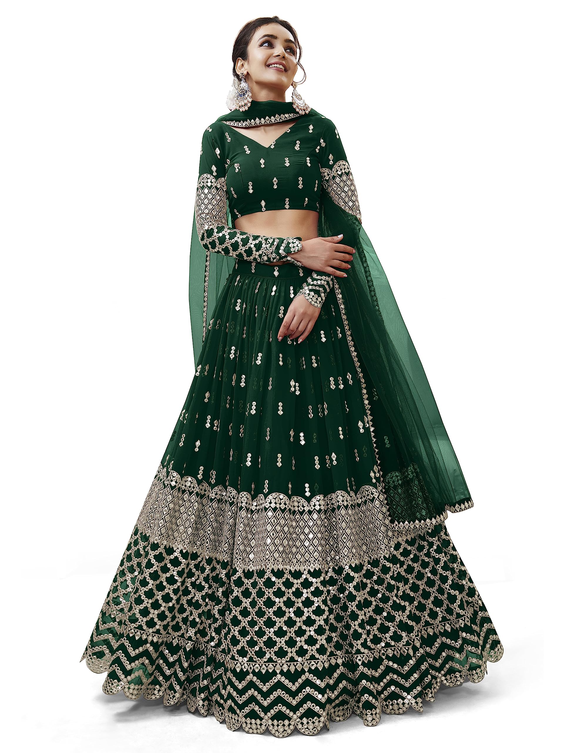 Zeel Clothing Women's Georgette Embroidered Fabric Sequins Zari Embroidered Semi-Stitched Lehenga Choli With Dupatta (300-Wedding-Bridal--New-Stylish)
