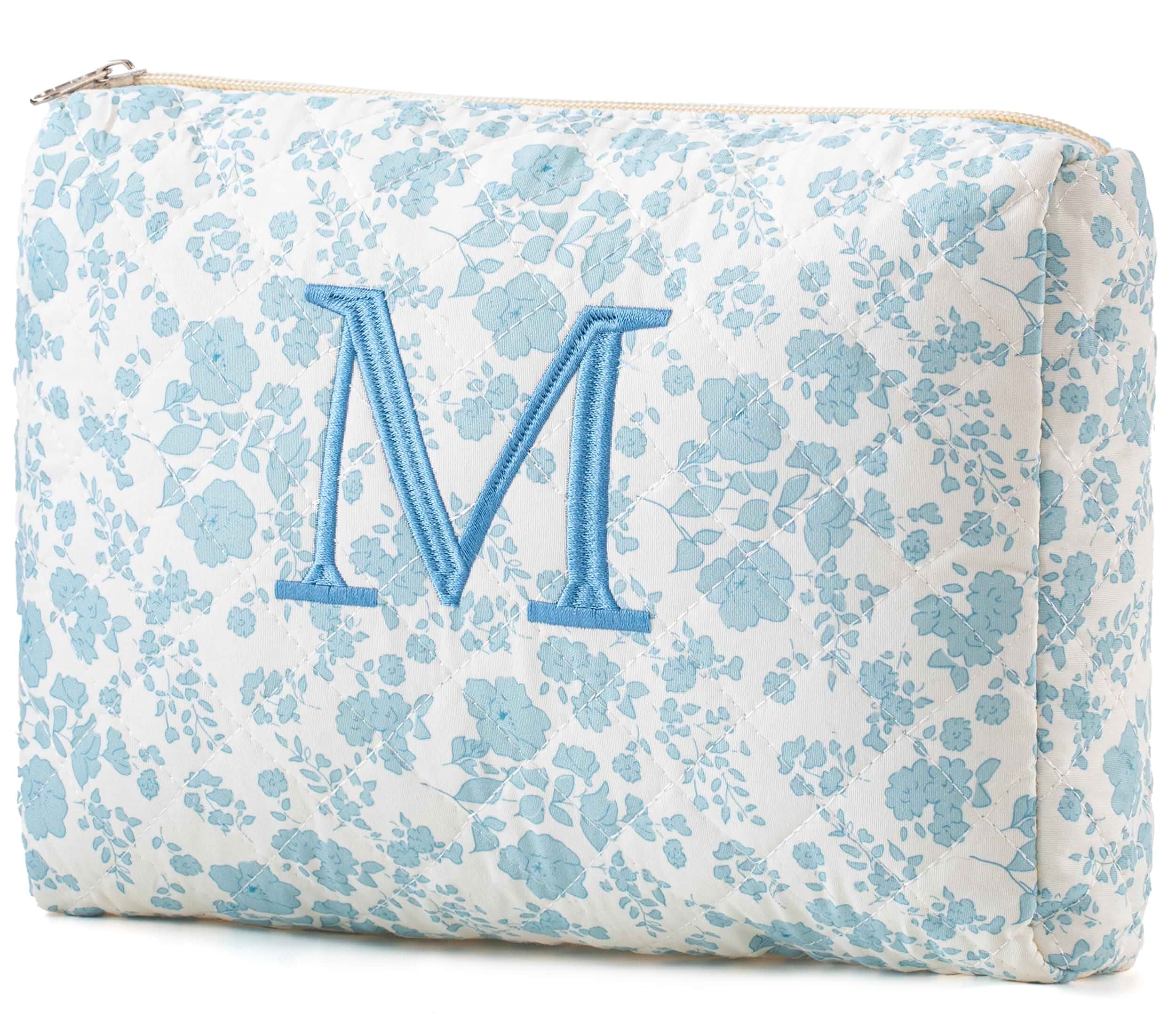 HBselect Initial Makeup Bag for Women Personalized Quilted Cosmetic Bag Flowers Travel Makeup Bag Organizer Teen Girl Gifts Trendy Stuff, Makeup Pouch for Skincare, Brushes & Travel Essentials
