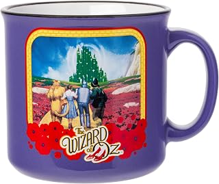 Silver Buffalo The Wizard of Oz Yellow Brick Road with Poppies Featuring Dorthy, The Cowardly Lion, Tin Man, and Scarecrow Ceramic Camper Mug, 20 Ounces