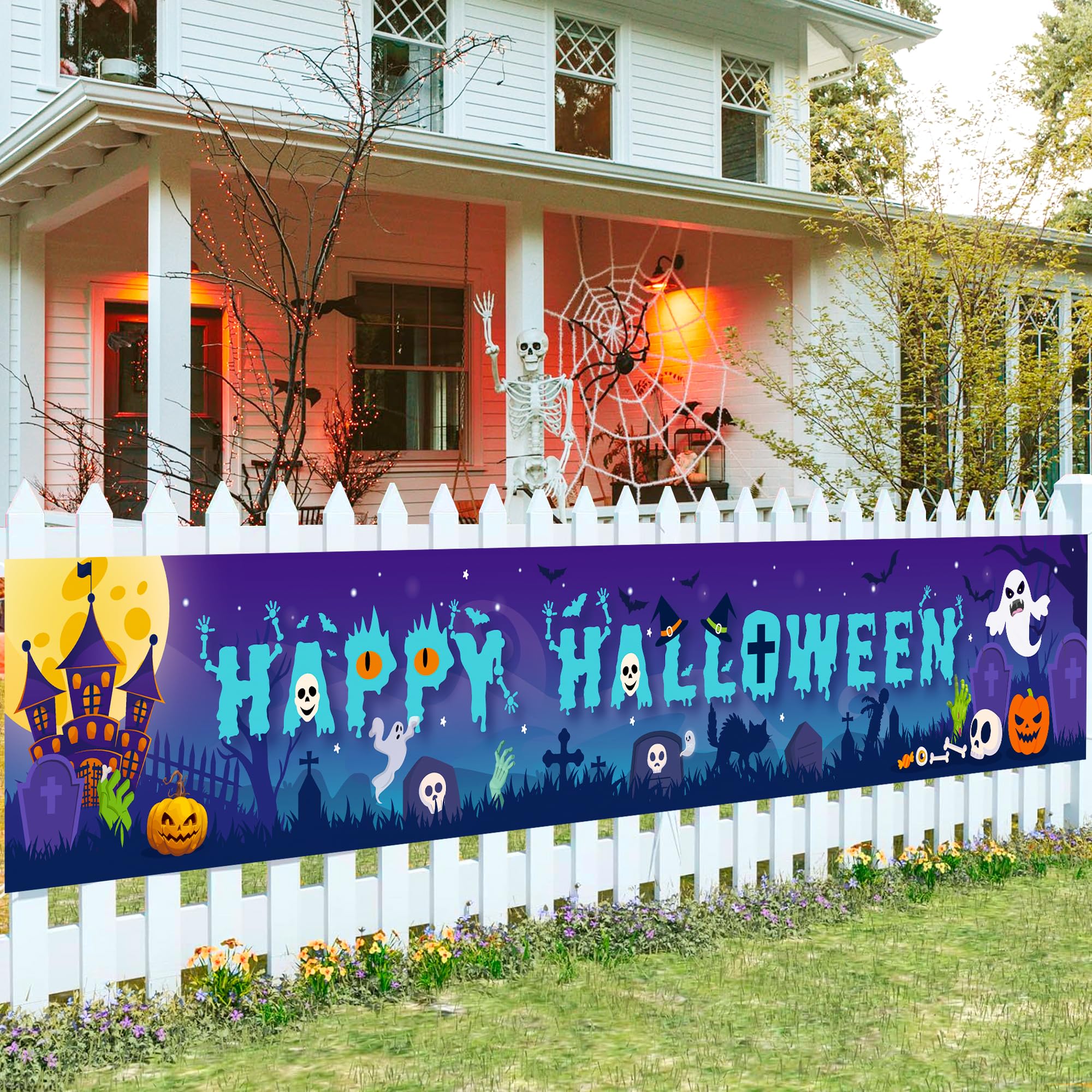Happy Halloween Banner Decorations,118 * 19.6'' Halloween Yard Banner