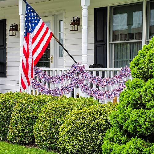 Miniatura 6 de WILLBOND 6 guirnaldas patrióticas de oropel para el Día de la Independencia de 39.4 pies, decoraciones del Día de los Caídos, guirnaldas de oropel