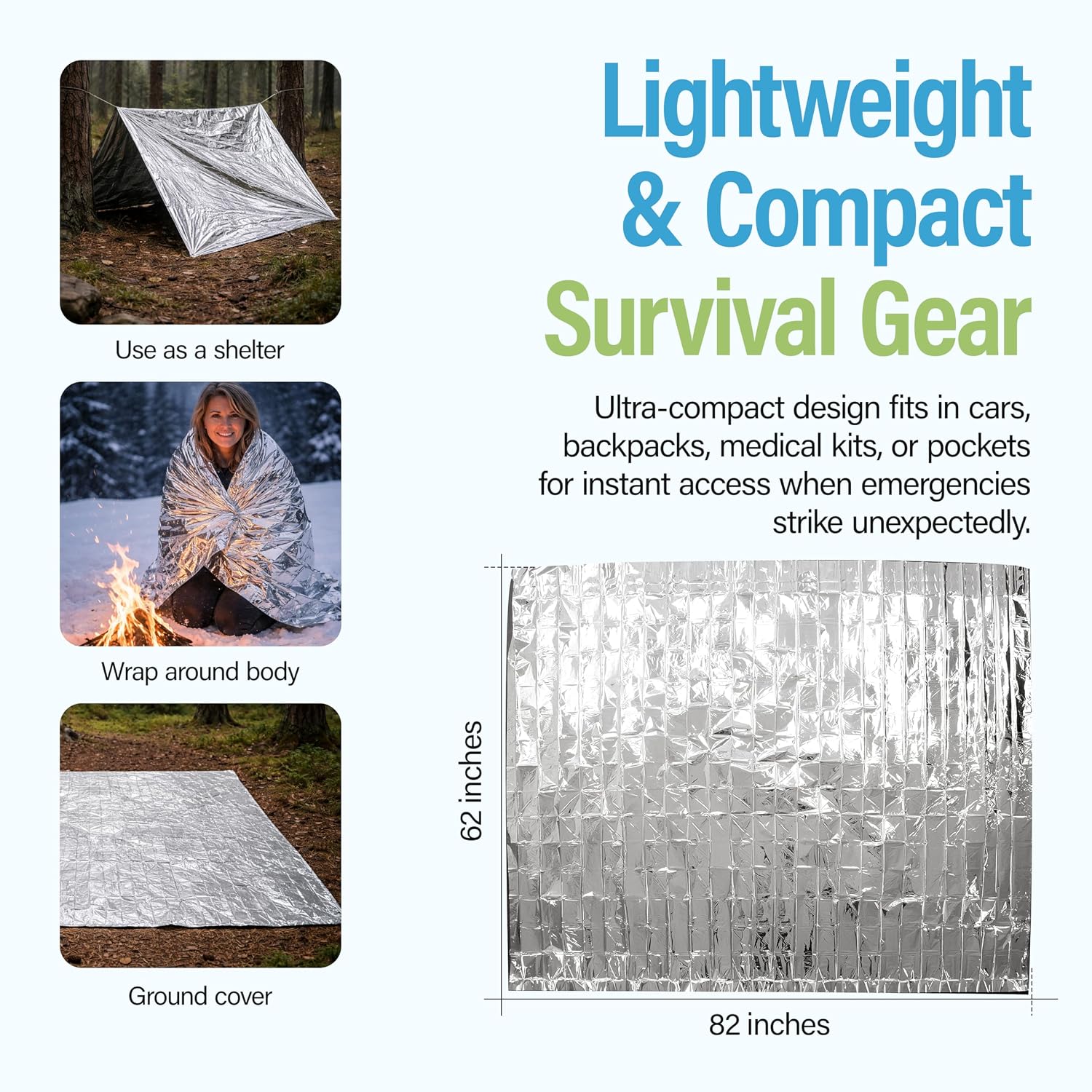 Primacare CB-6831-CS Emergency Mylar Foil Blankets, Pack of 12, 82" x 62", Waterproof & Windproof Thermal Survival Blankets, Lightweight Compact Emergency Blankets
