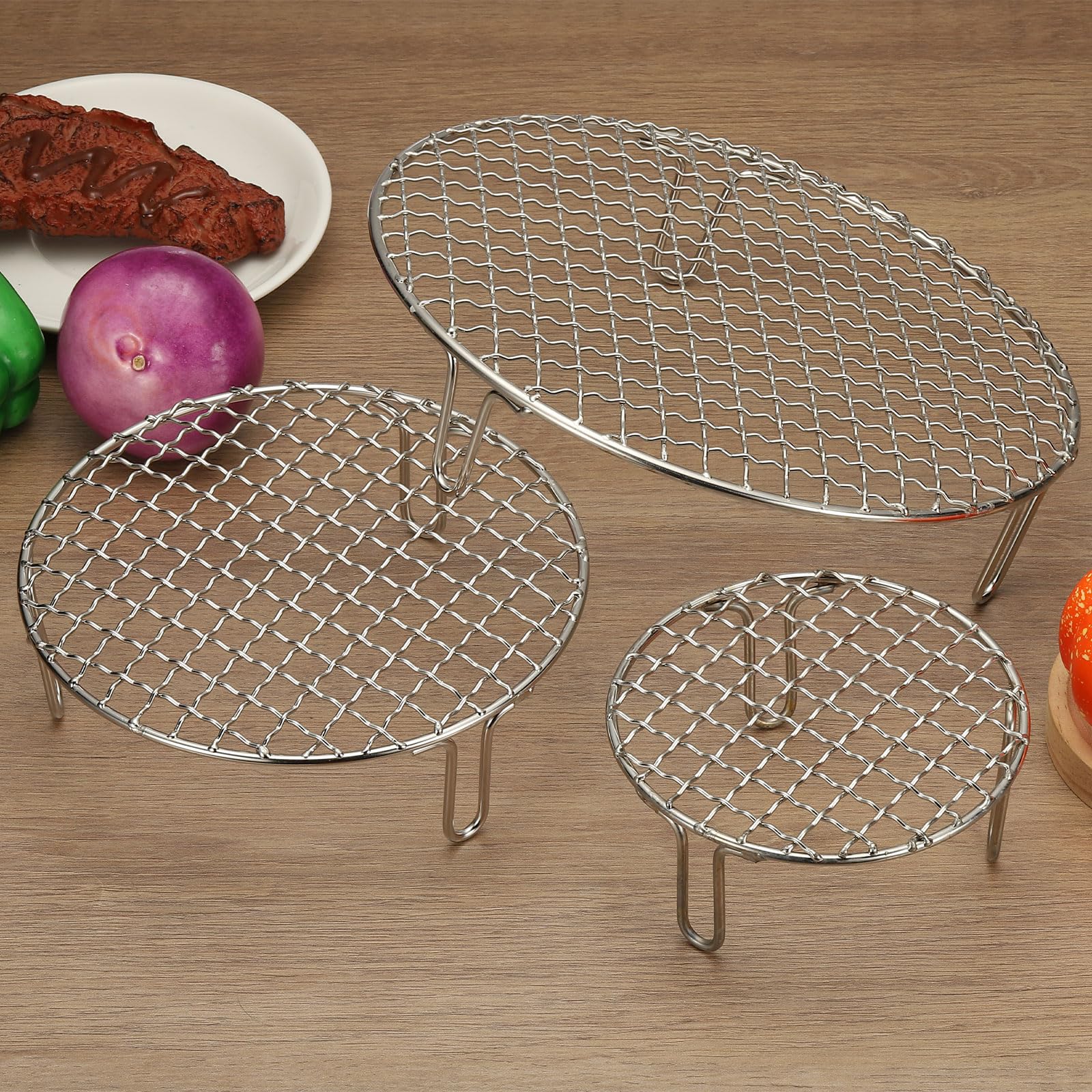 sourcing map Grille de cuisson ronde de 38,1 cm, grille de mise en conserve en acier inoxydable avec pieds, grille de barbecue en maille pour la cuisson, le refroidissement des ustensiles de cuisine à