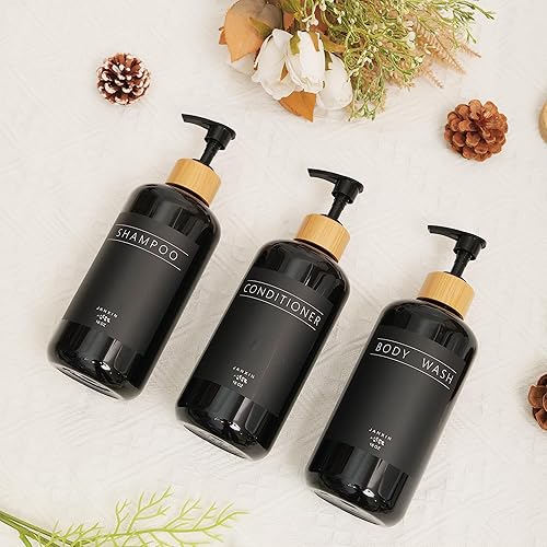 Miniatura 4 de Juego de 3 dispensadores de champú y acondicionador, moderno y recargable de 16 onzas, botellas de champú y acondicionador con bomba, elegante