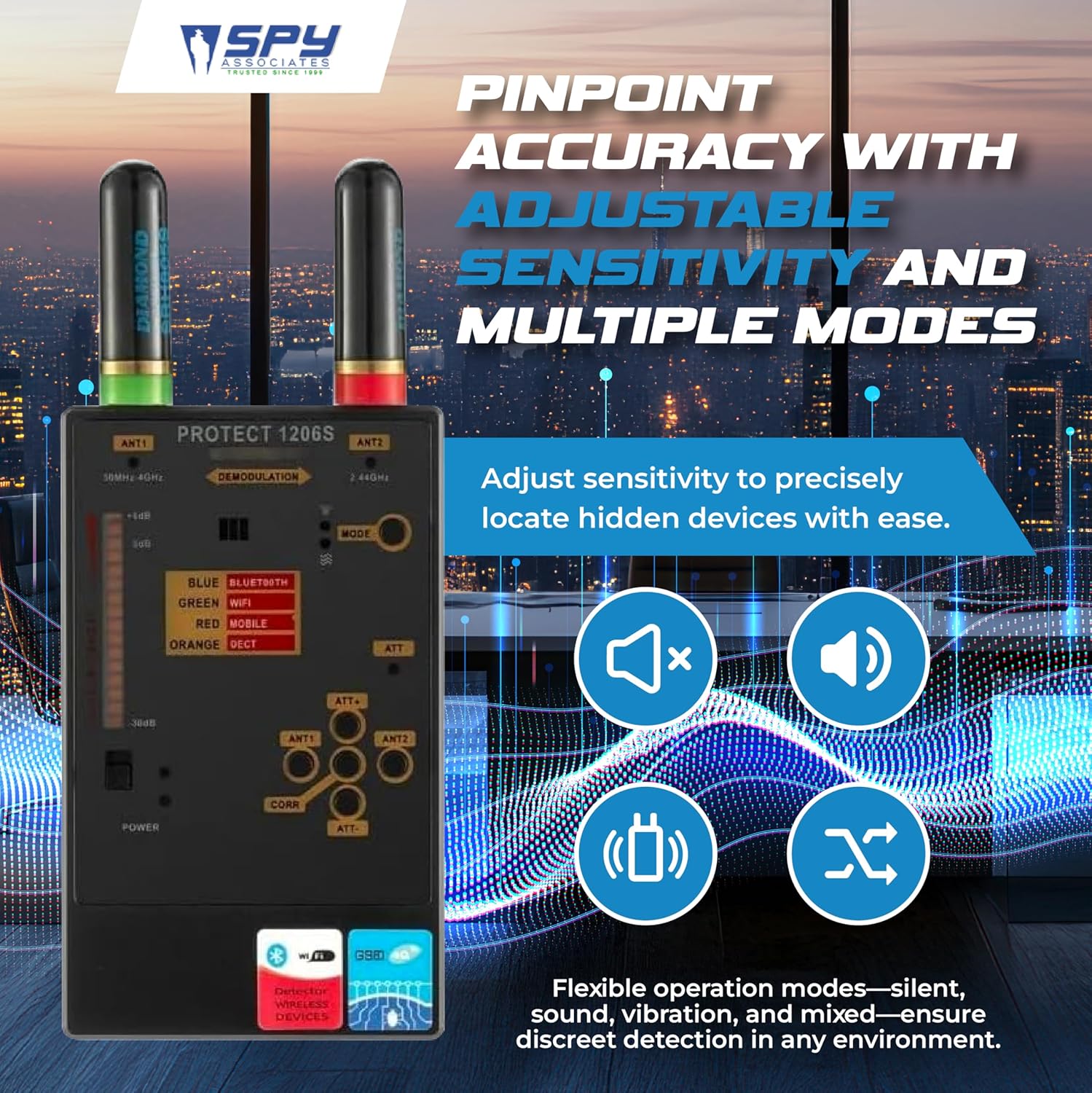 Supreme Protect 1206S Professional Digital RF Signal Scanner - Detects GSM, Bluetooth, Wi-Fi, RF Signals (50MHz-12GHz) - Bug Detector, Hidden Camera Finder, Wireless Signal Scanner