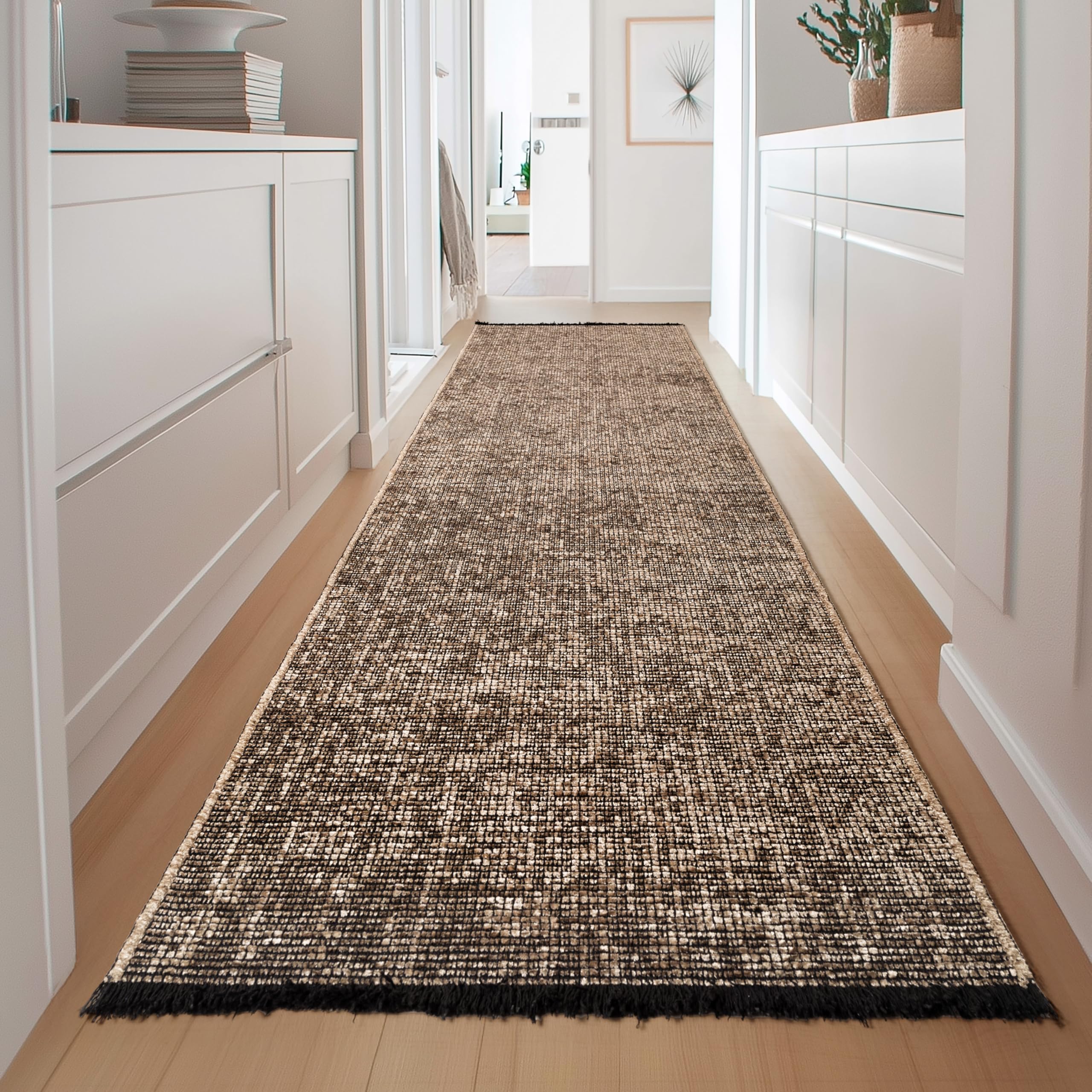 HomebyHome Baumwolle Teppich, Waschbar, Boho-Stil, Soft, Vintage Kelim, Kurzflor, rutschfest & Weich, Einfarbig Meliert, Für Wohnzimmer, Schlafzimmer, Büro & Küche
