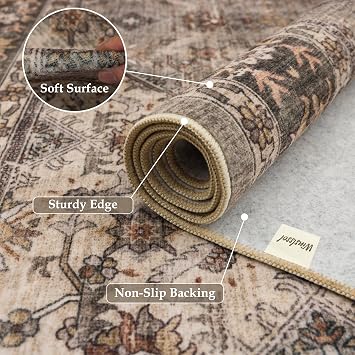 Washable Entryway 2x3 Runner Rug: Non-Slip Backing Rugs for Kitchen Bathroom Vintage Easy to Clean Stain Resistant Carpet for Bedroom Soft Low Pile Front Door Mat for Living Room 2x3 Brown