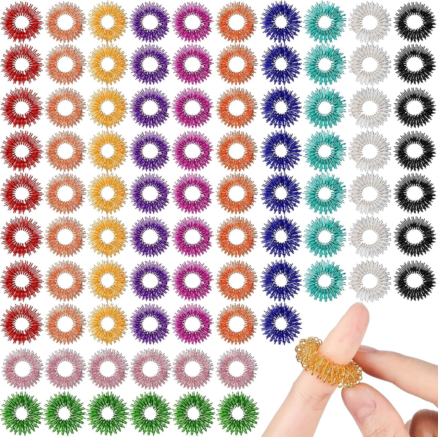 200 Pcs Acupressure Rings Fidget Spiky Sensory Finger Massager Ring Stress Relief Fidget Sensory Toys Anxiety Relief Toys Stress Reducer for Men, Women(Vivid Color)
