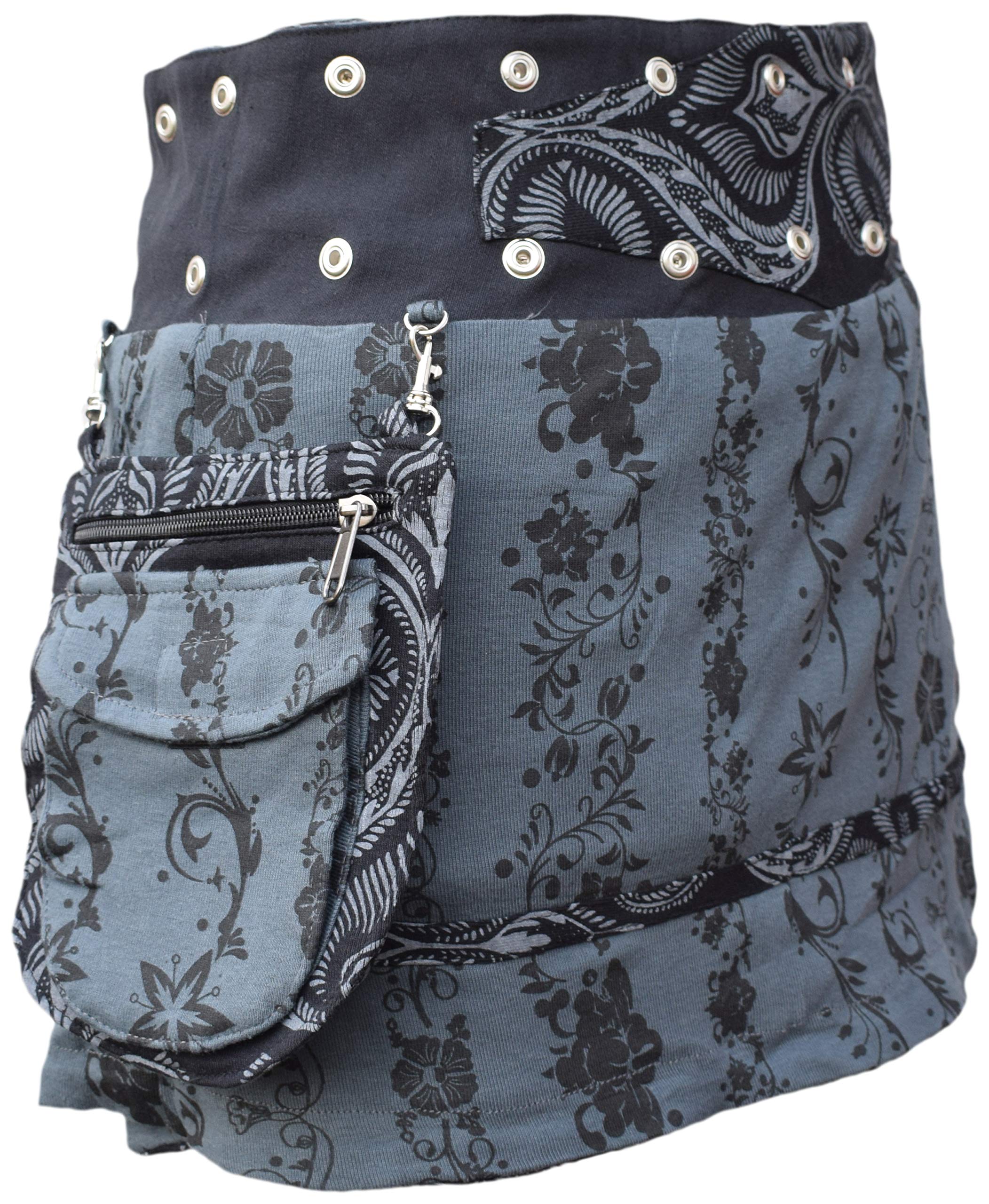 Gheri Jupe courte en coton réversible avec poche amovible et motif floral