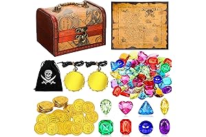 Yookeer Pirate Treasure Chest for Kids, 88 Pcs Antique Color Big Treasure...