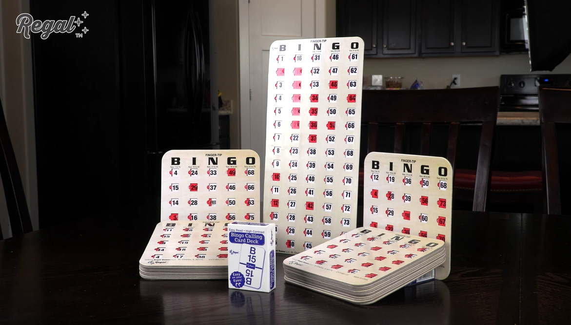 Regal Bingo - Tarjetas de bingo a granel con ventanas deslizantes, tarjetas de juego de bingo reutilizables para adultos en grupos grandes, paquete de 10, grano de madera