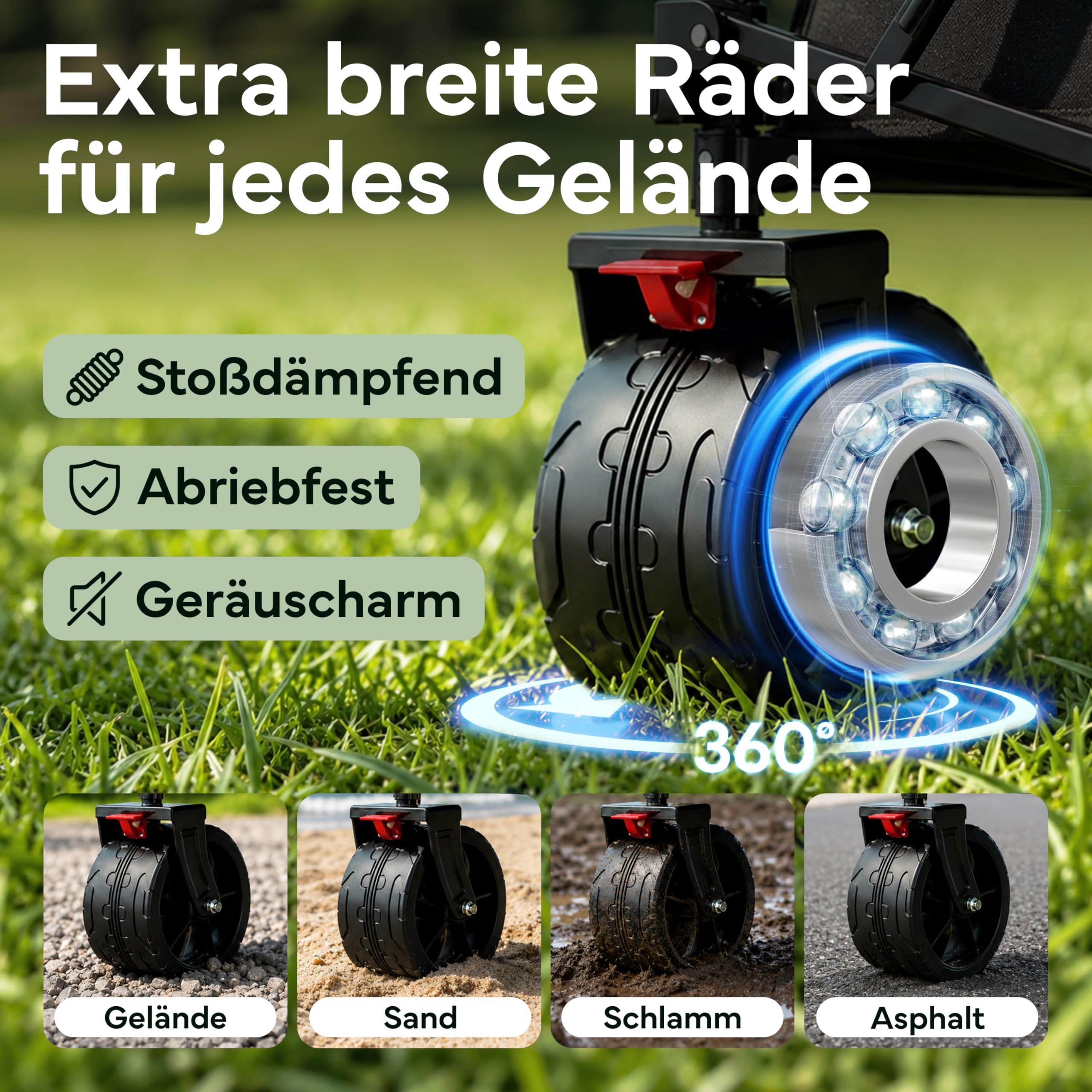 Bollerwagen Faltbar - 200/300 Liter Stauraum für Camping, Festival und Familie - Bis 200 kg Traglast - Extra breite Gummireifen mit Bremse - Klappbar in Sekunden (200 l | Bollerwagen)