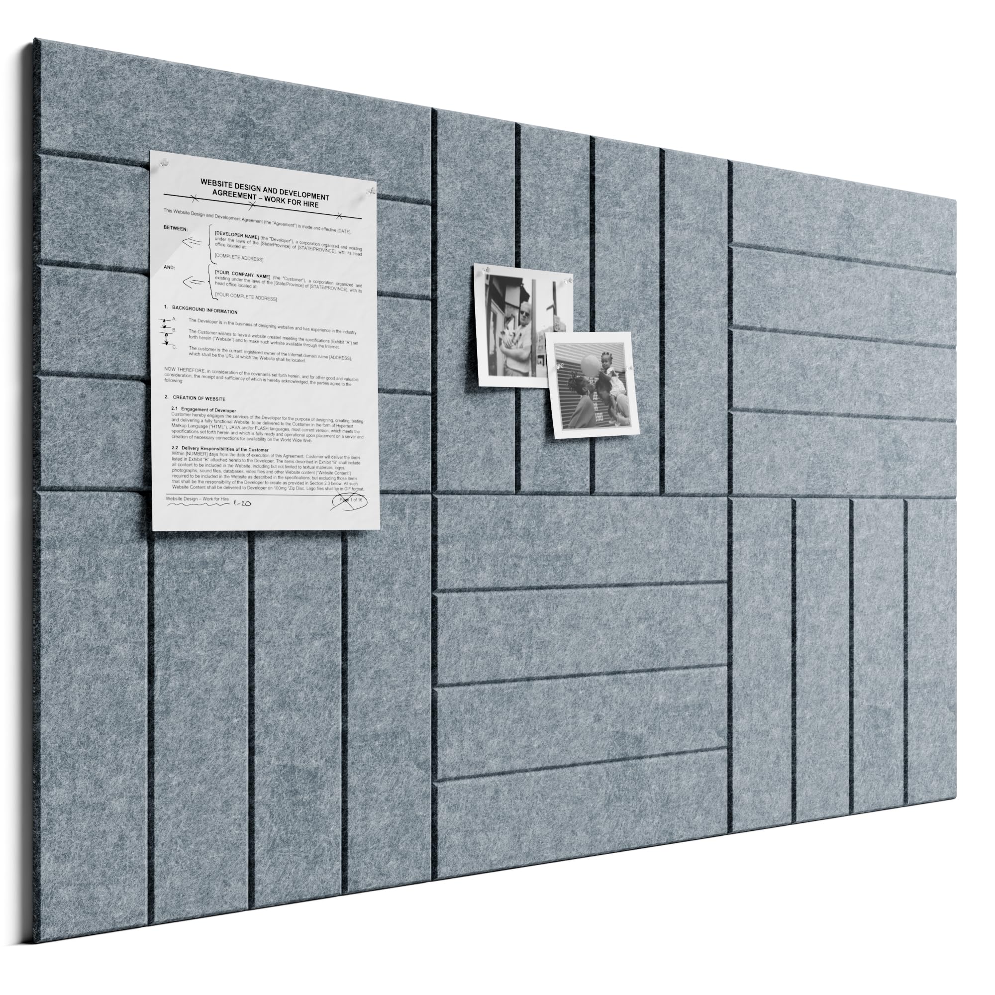 Bumusty Large Cork Board Alternative-36 x 24" Felt Bulletin Board Tiles, with 30 Pushpins, 40 Adhesive Tabs, 6-Pack Slat Wall Paneling, Cork Boards for Office Push Pin Board Felt Board-Blue Gray — image 1