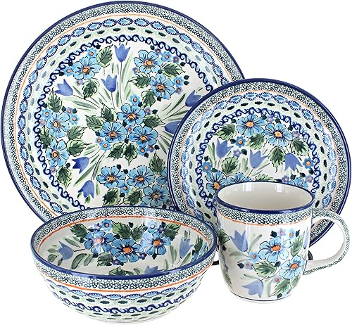 Juego de vajilla de 16 piezas Blue Rose Polish Pottery Ballina